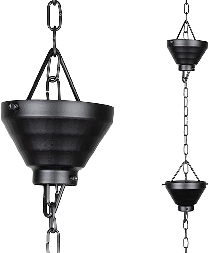 Monarch Rain Chains Cadena de lluvia Siam de aluminio, 8.5 pies con recubrimiento de polvo negro cadena decorativa para canalones, reemplazo de