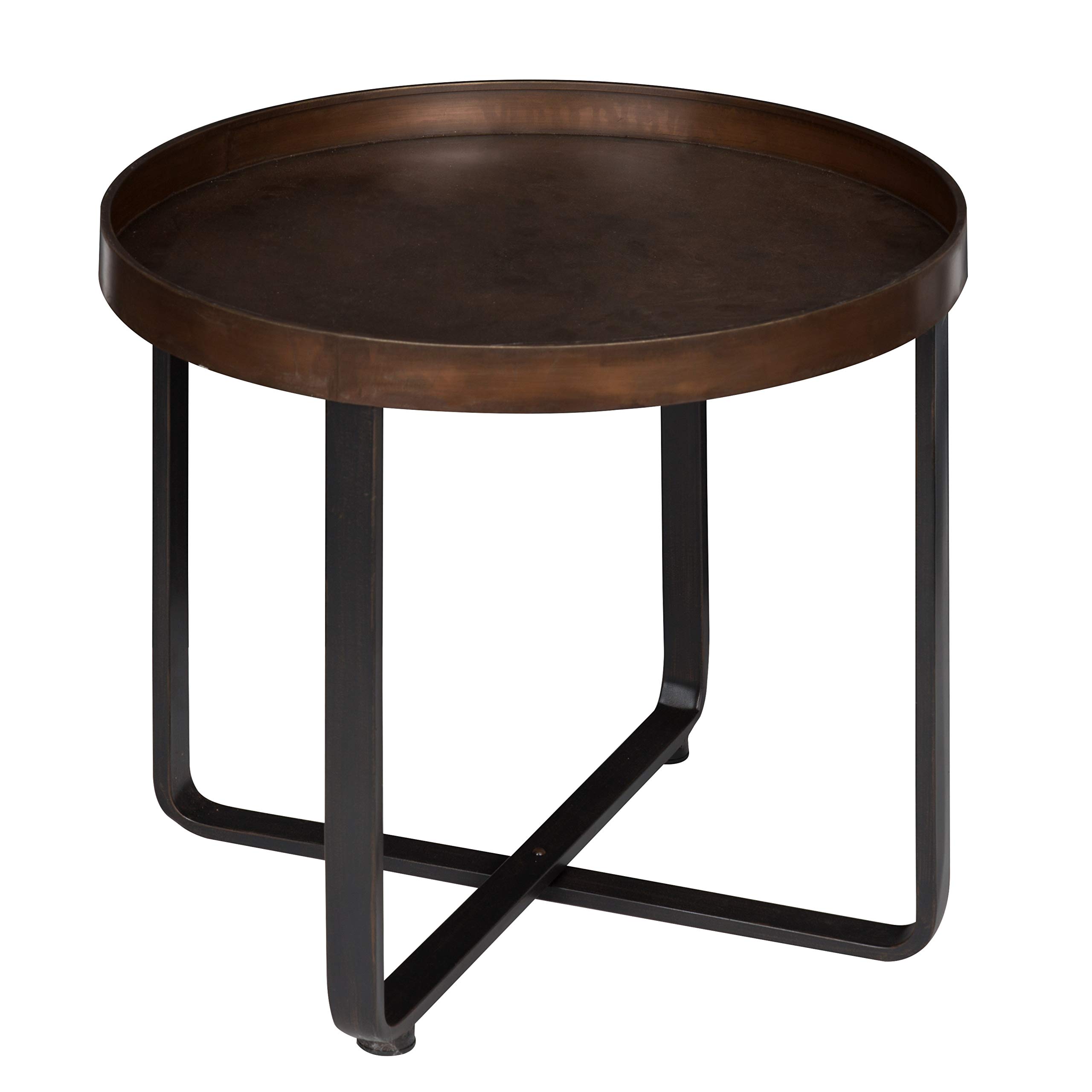 Kate and LaurelZabel Modern Round Metal End Table with Criss Cross Base, Bronze and Black