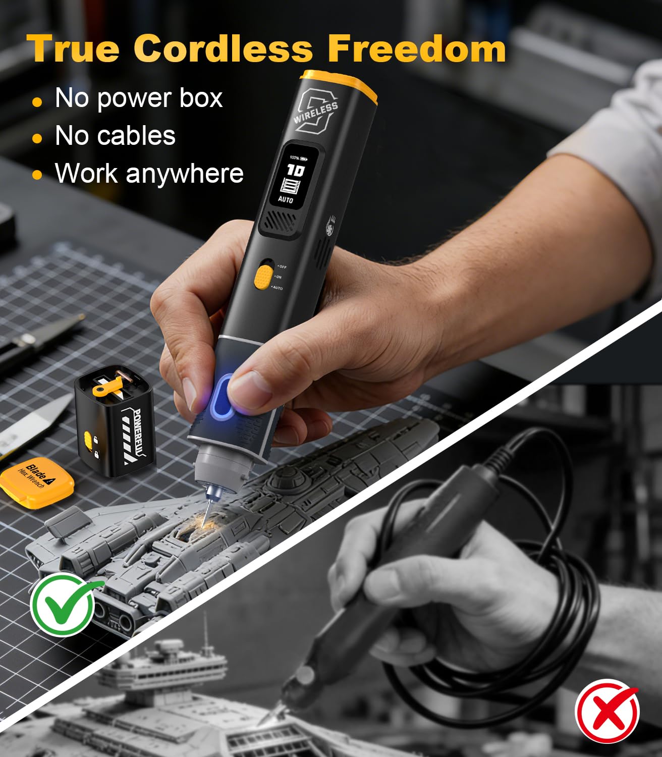 Wireless Ultrasonic Cutter, Ultraschall Messer mit 50 Klingen, Tragbarer professioneller Ultraschallschneider für 3D-Druck, 40 kHz Handgeführter Ultraschallschneider für Holzbearbeitung