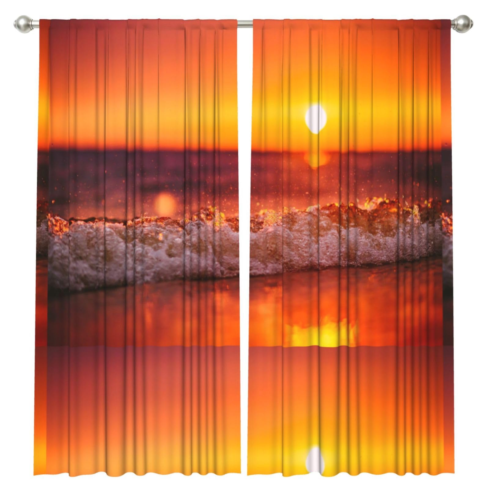 InOmak Sunset With Sea Waves Printed, 2 Panels Window Curtains 52 x 84 Inch Blackout Curtains for Living Room Bedroom