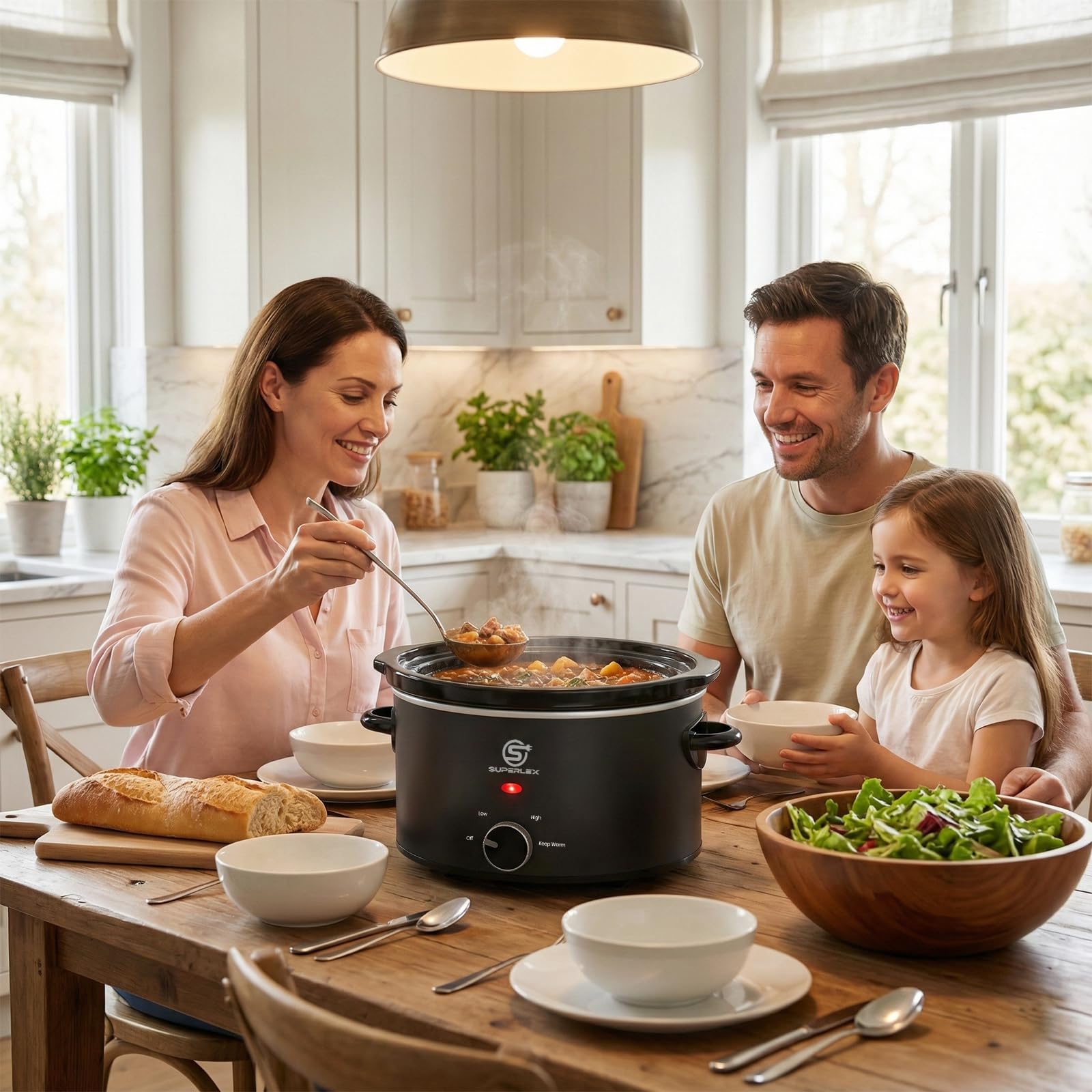 Slow Cooker - Pentola elettrica in ceramica con coperchio in vetro, con funzione di mantenimento in caldo, risparmio energetico, lavabile in lavastoviglie, ideale per stufato, zuppa, carne