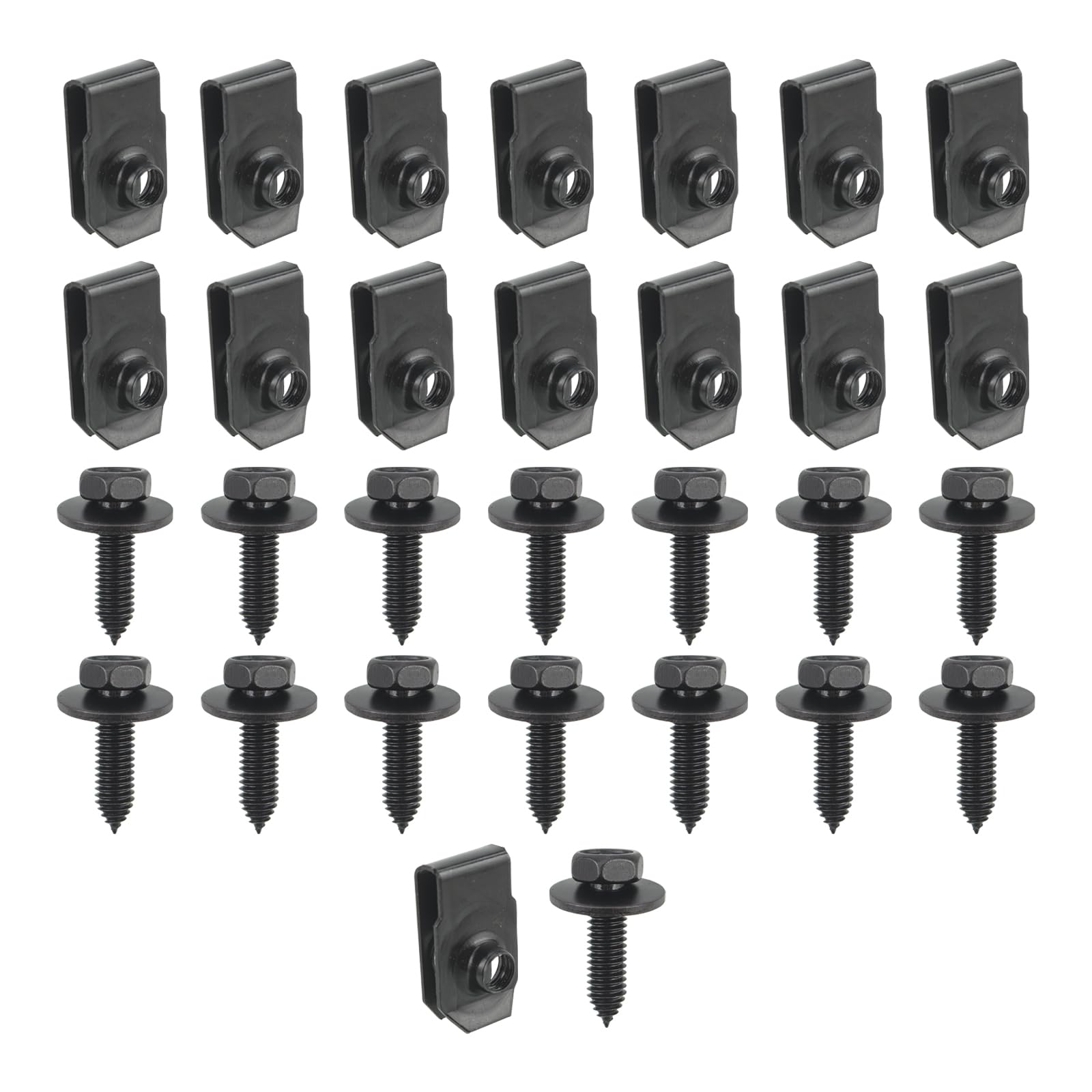 15 Sets M6-1.0 Extruded U Nuts & Body Bolts Kits Compatible with GM Ford Chevy Buick Chrysler Cadillac, Body Fender Bumper Radiator Hood Shield Panel Replaces 11503834 11503714 11503716