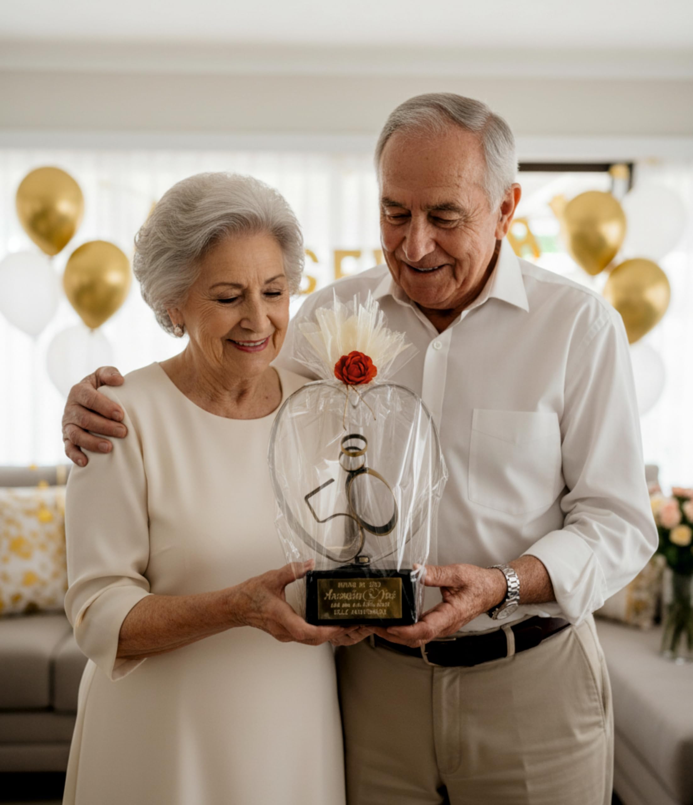 Genérico Regalo 50 Aniversario Personalizado Grande para Bodas de Oro corazón de Cobre y Zinc de 23cm Figura grabada