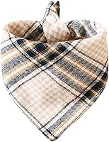 Ganbuyrii Beige & Navy Plaid Cotton Dog Bandana - Adjustable Valentine Triangle Scarf, Soft Stylish Medium for Pets