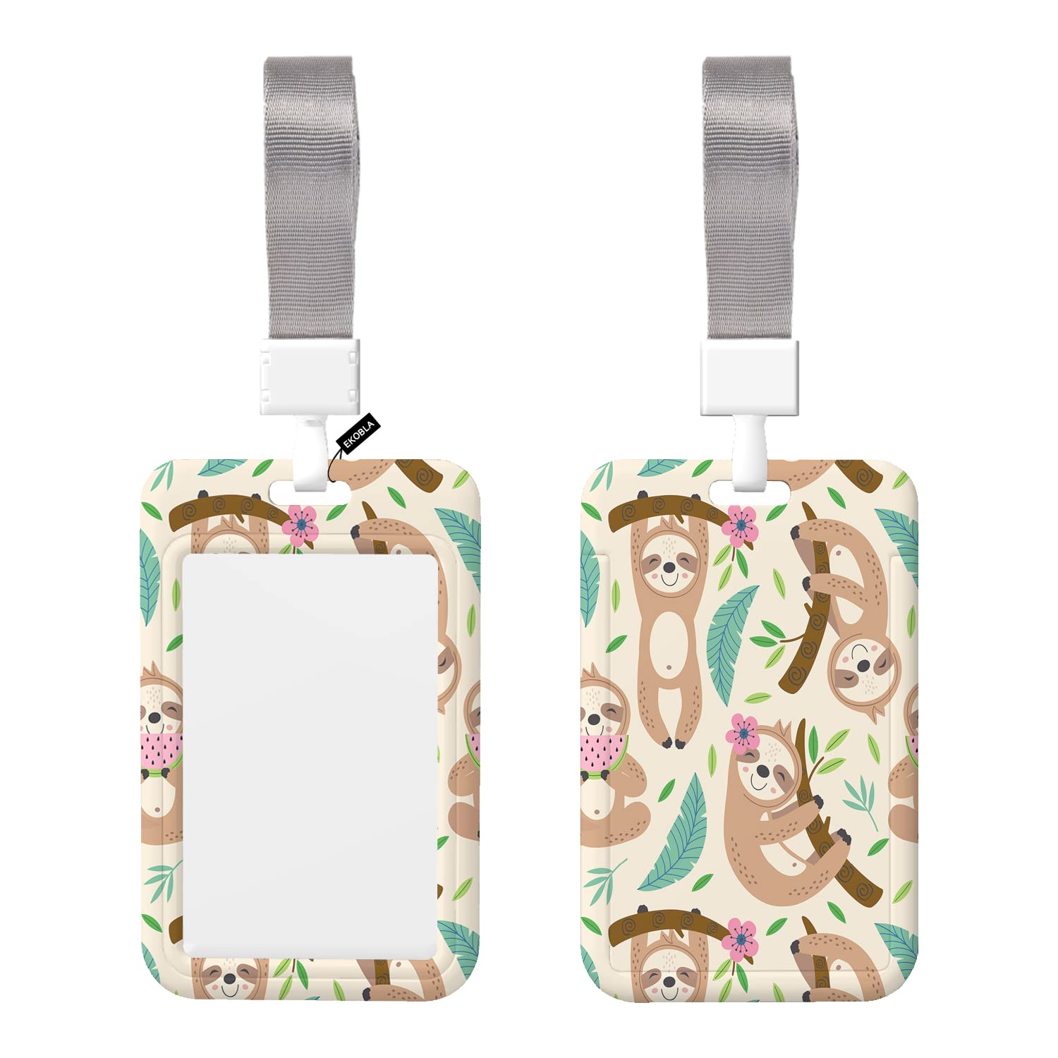 EKOBLAID Badge Holder with Lanyard Adorable Sloth Hanging On a Branch ID Card Holder Silky Strap Neck Lanyard Funny Jungle Animal ID Holder Name Card for Men Women Exotic