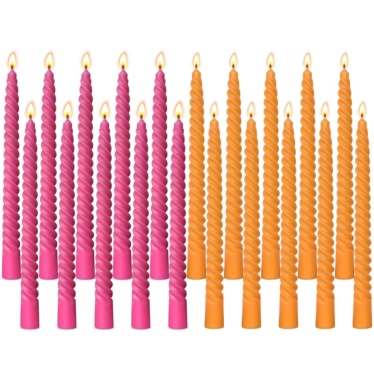 Paquete de 10 velas cónicas en espiral color naranja y rosa intenso para decoración del hogar de vacaciones, candelabros trenzados sin goteo de 10 pulgadas para cena, fiesta, boda, Halloween, Acción