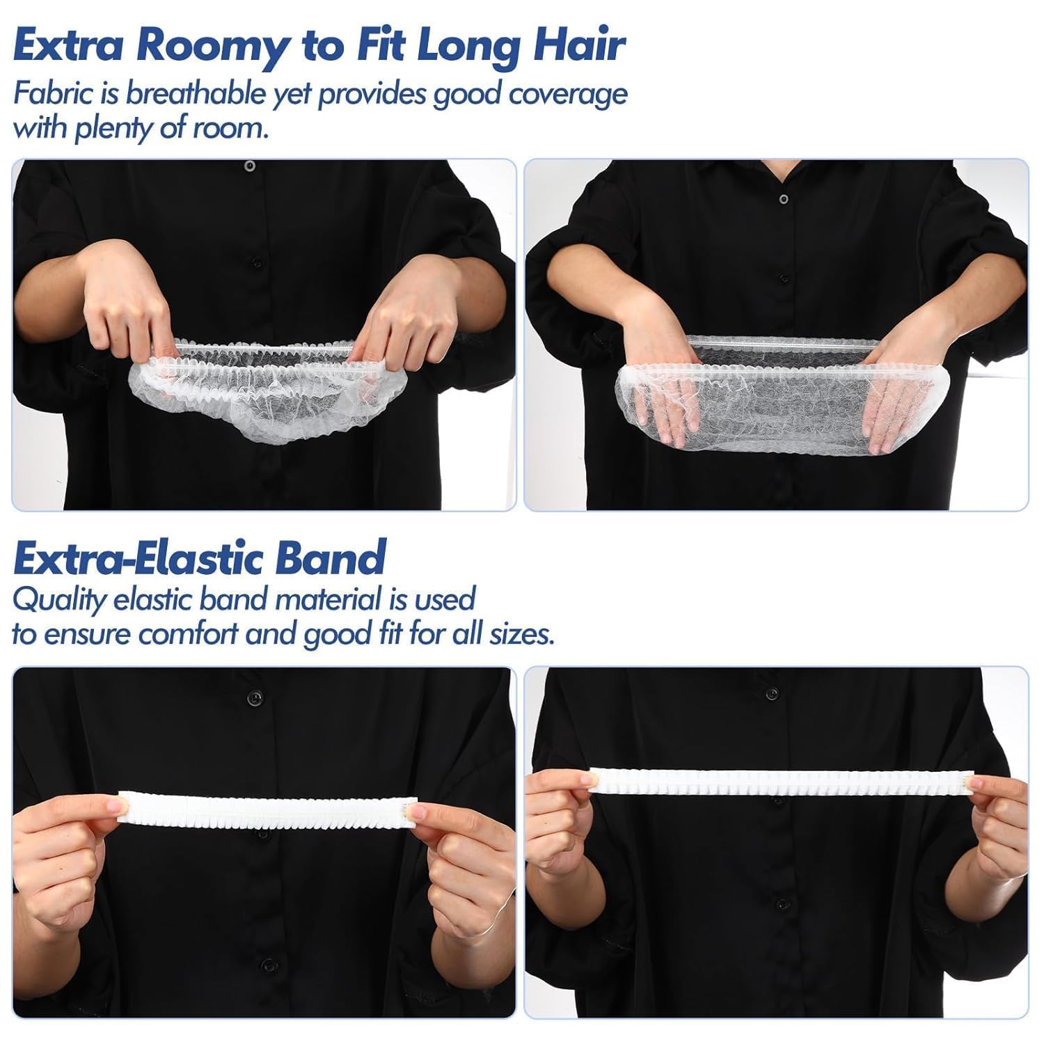 Rudra Premium Disposable Bouffant Caps (Pack of 300) - White Non-Woven Hair Cover Net with Smart Elastic Band for Kitchen, Cooking, Salons, Spa & Food Service | 18-Inch Universal Unisex Fit 3