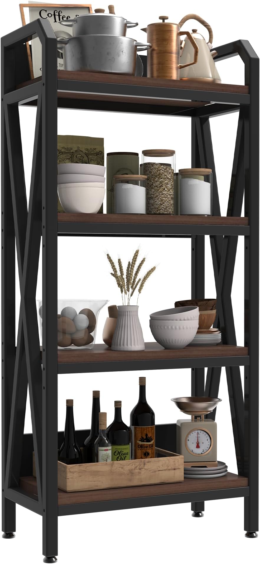 Kitchen Bakers Rack with Storage, 4 Tier Microwave Stand with Shelves, Baker's Rack for Kitchen, Microwave Cabinet with Storage (25.6" L x 15.8" W x 56.3" H)