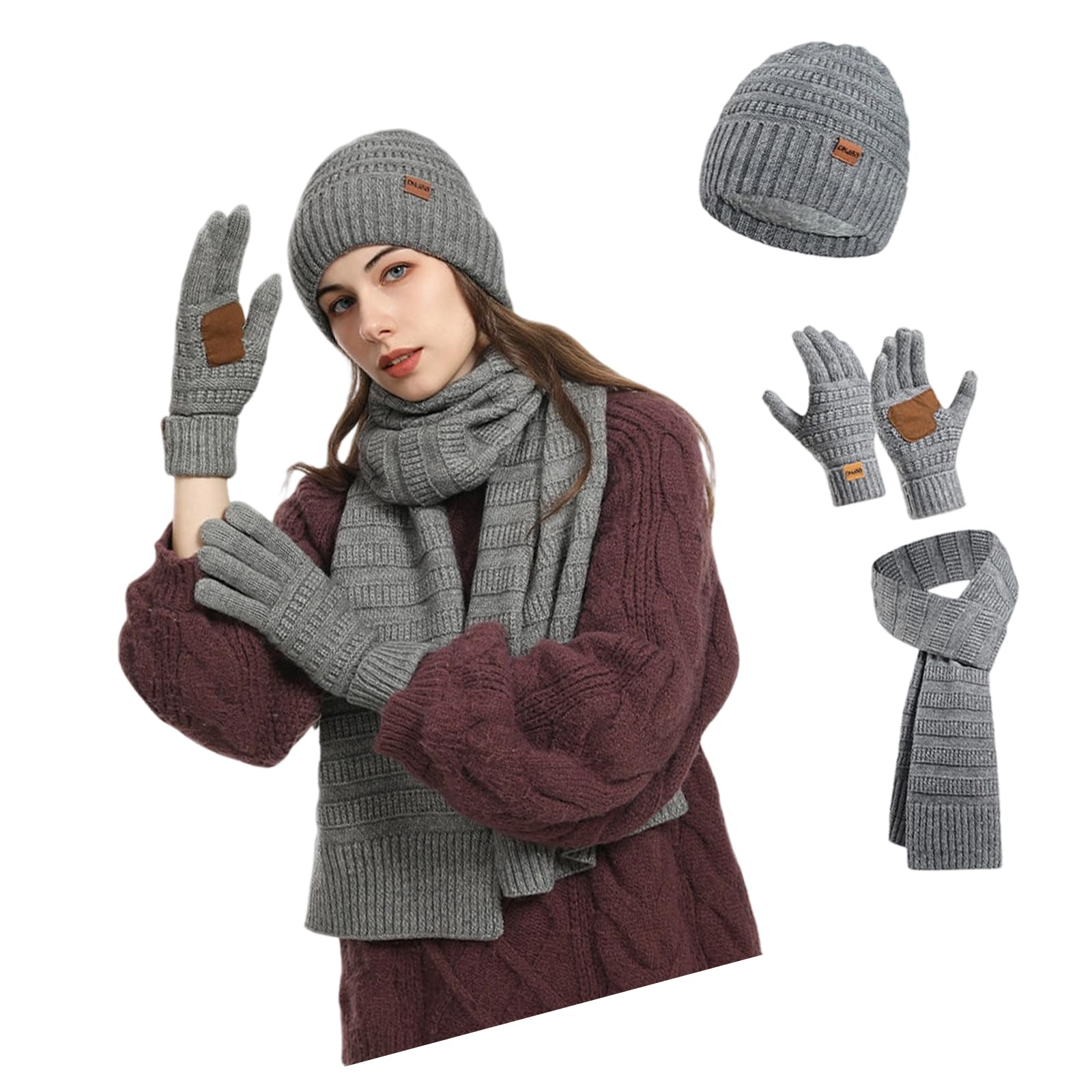 Set di guanti invernali per adulti e bambini, in fibra acrilica, antivento, protezione dal freddo, copricapo, sciarpa per il collo, per esterni, set invernale in acrilico morbido