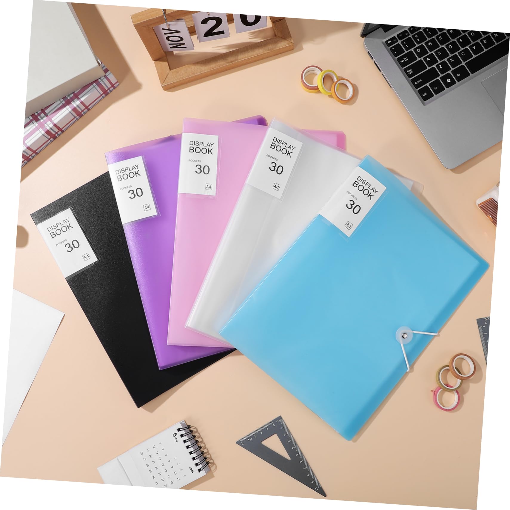 Tofficu 5 Stück A4 Präsentationsmappen mit Klarsichthüllen aus Pp Großer Kapazität und Elastischem Gummiband Inklusive Aufklebern zur Sicheren und Einfachen Ordnerorganisation im Büro