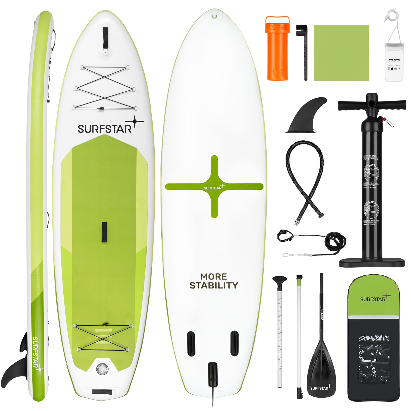 Surfstar Inflatable Paddle Board with Welding Technology, 34" Ultra Wide Stand UP Paddleboards with Camera Mount Fiberglass Paddle and Sup Accessories, All Around Paddle Boards for Adults & Youth