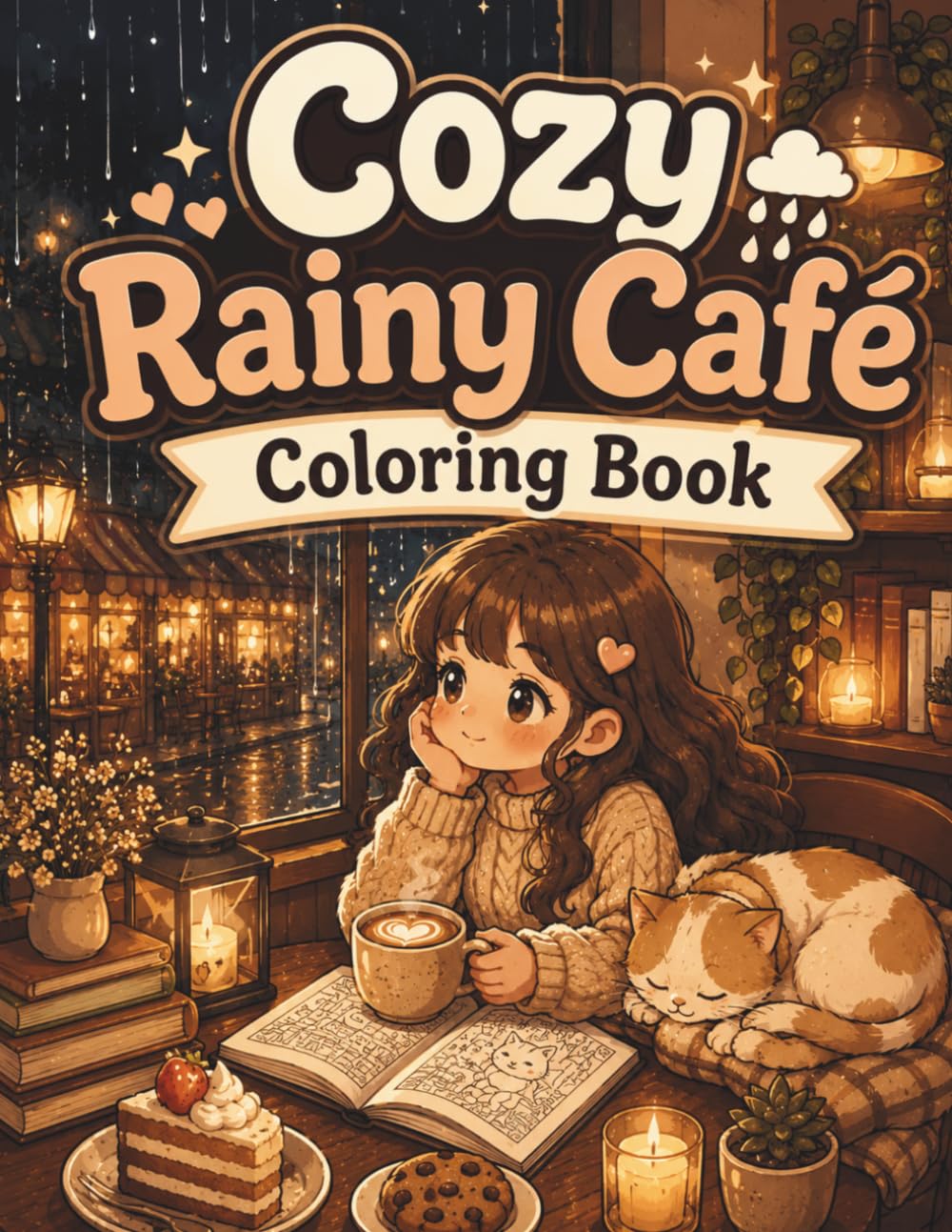 Cozy Rainy Café Coloring Book: Simple Cozy Scenes Inspired by Quiet Indoor Life