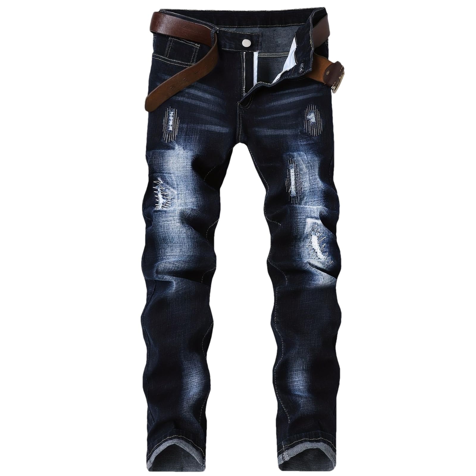 Jeans da uomo dritti da motociclista, ricamati, elasticizzati, streetwear, hip hop, biker, casual