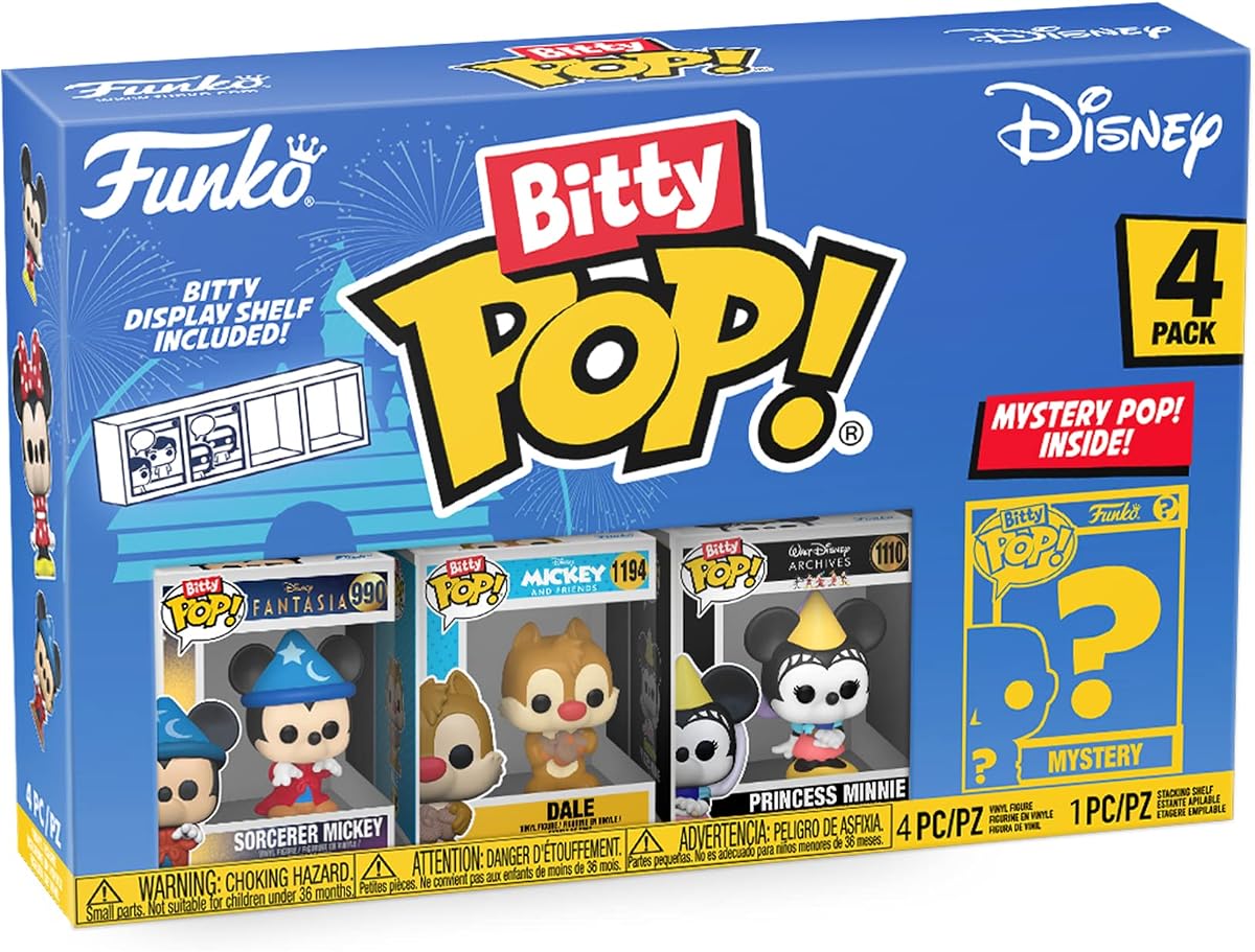 Funko Bitty POP! 4 Pack: Disney - Sorcerer Mickey, Dale + Mystery Minis | Official Cartoon/Animation Merch - Tiny 0.9 inch Figures with Display Shelf - Cake Topper, Party Bag and Stocking Filler Gift
