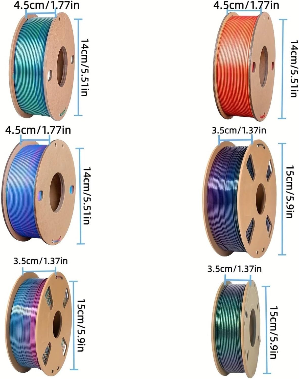 6 Pcs Printer Filament Bundle, Silk PLA 1.75mm, .5kg Total, 250g Per Spool,Dim0ensional Accuracy +/- 0.03 Mm