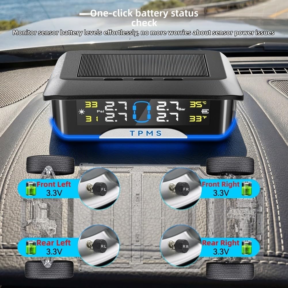 Monitor Presión Neumáticos Solar para tpms Inalámbrico Coche(Built-in)