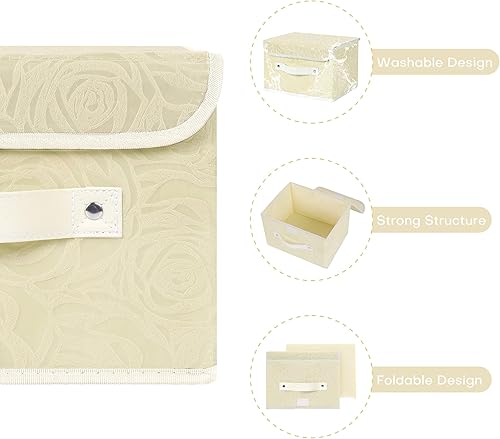 Miniatura 10 de ANMINY Contenedor de almacenamiento de tela con tapa, caja de almacenamiento con estampado de rosas con asas de piel sintética, lavable, tablero de