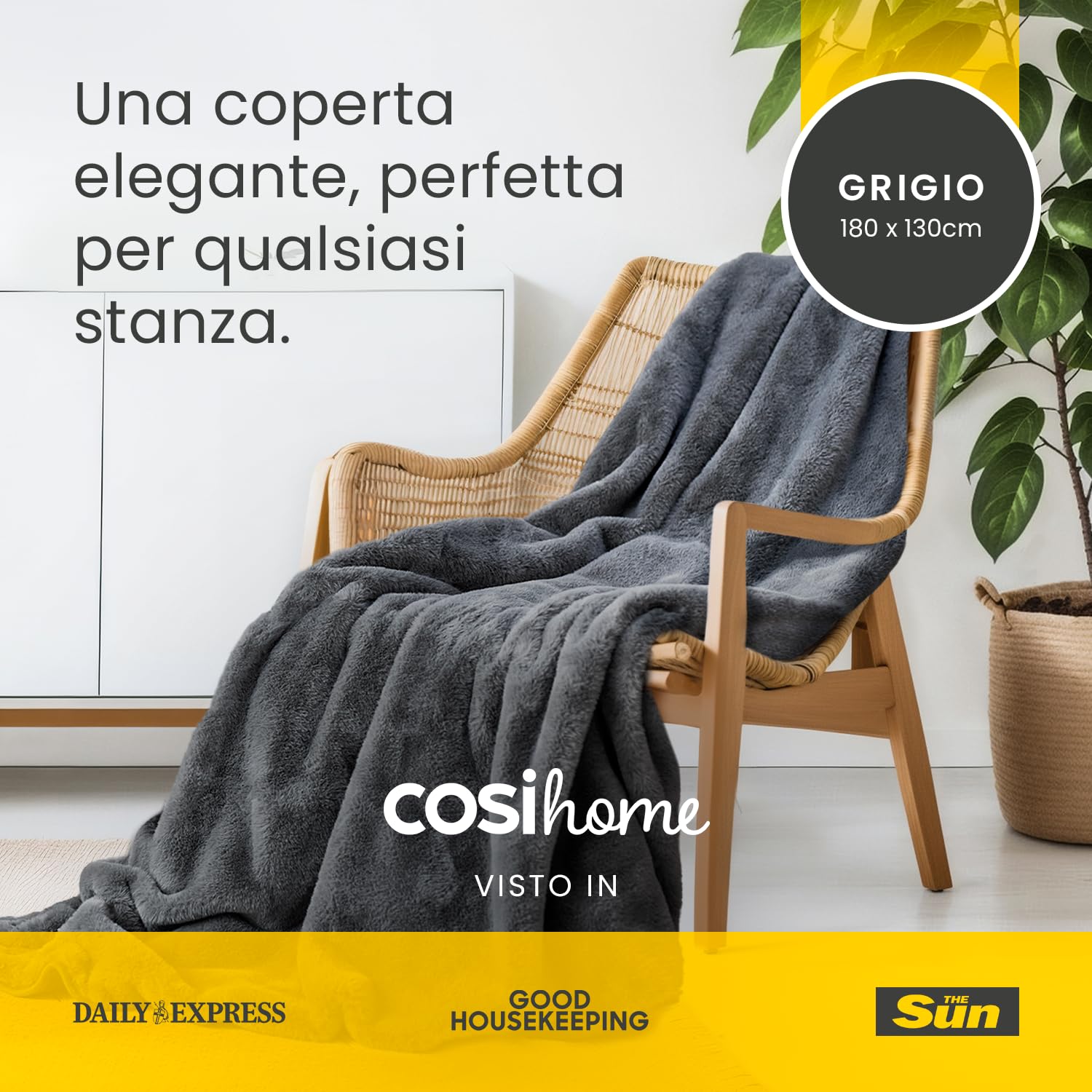 Cosi Home Coperta Riscaldante Elettrica 180x130cm in Pelliccia Sintetica. 9 livelli di calore, timer 9 ore, protezione surriscaldamento e telecomando - Coperta Termica