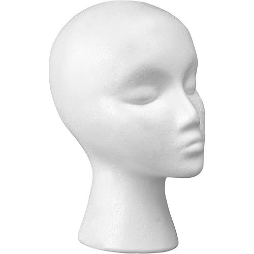 Cantor 12" Styrofoam Wig Head - Tall Female Foam Mannequin Wig Stand and Holder - Style, Model And Display Hair, Hats and Hairpieces - For Home, Salon and Travel