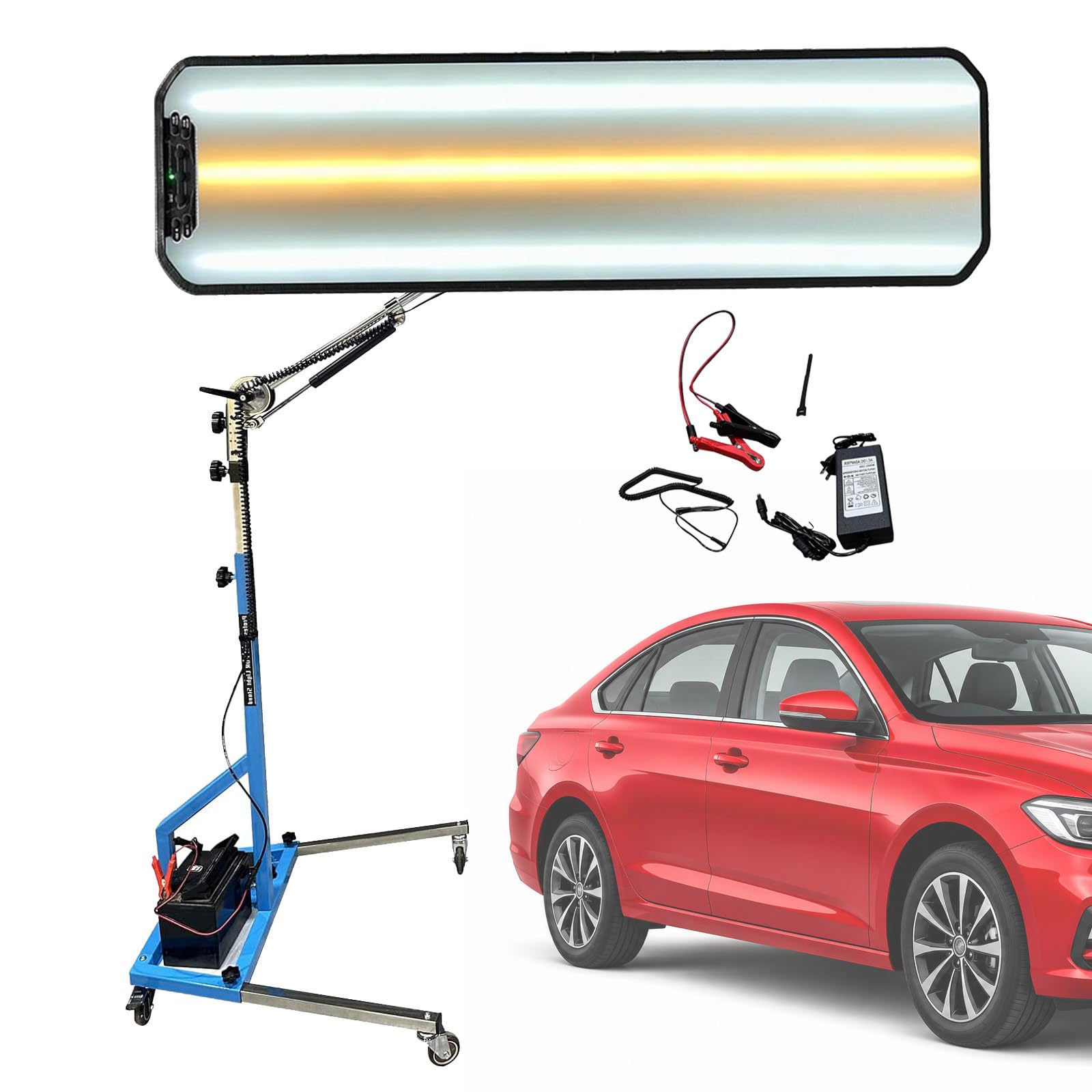 JIYINGHUI Paintless Dent Repair Light Board with Wheels, Professional PDR LED Dent Detection Tool for Auto Body Hail Damage Repair, Adjustable Brightness, 72W Blue