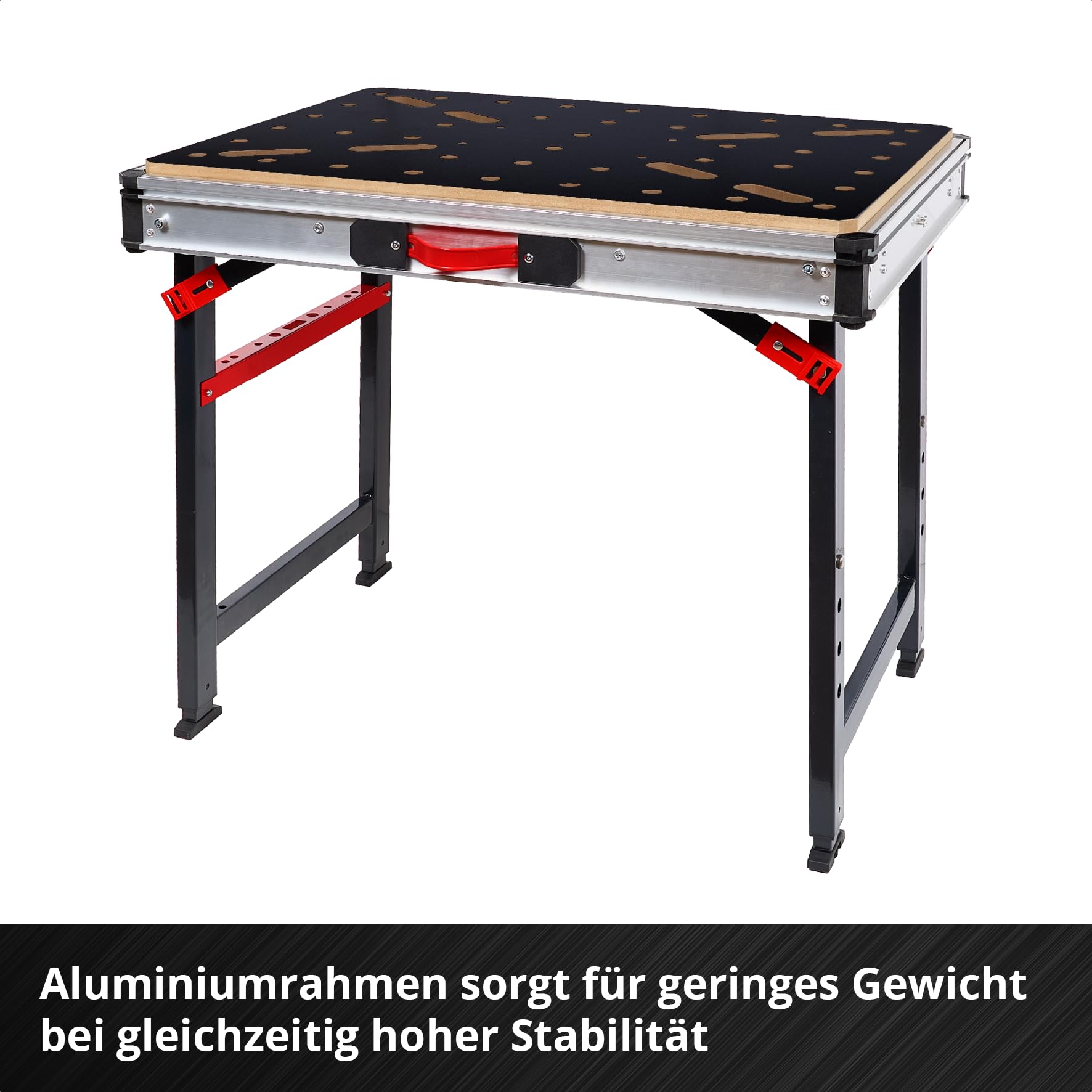 kwb Werktisch faltbar (847 x 600 x 900 mm, höhenverstellbar 735–887 mm, 150 kg Tragkraft, MDF-Arbeitsplatte, Aluminiumrahmen, Faltbare Beine, Tragegriff, 2 seitliche Haken)