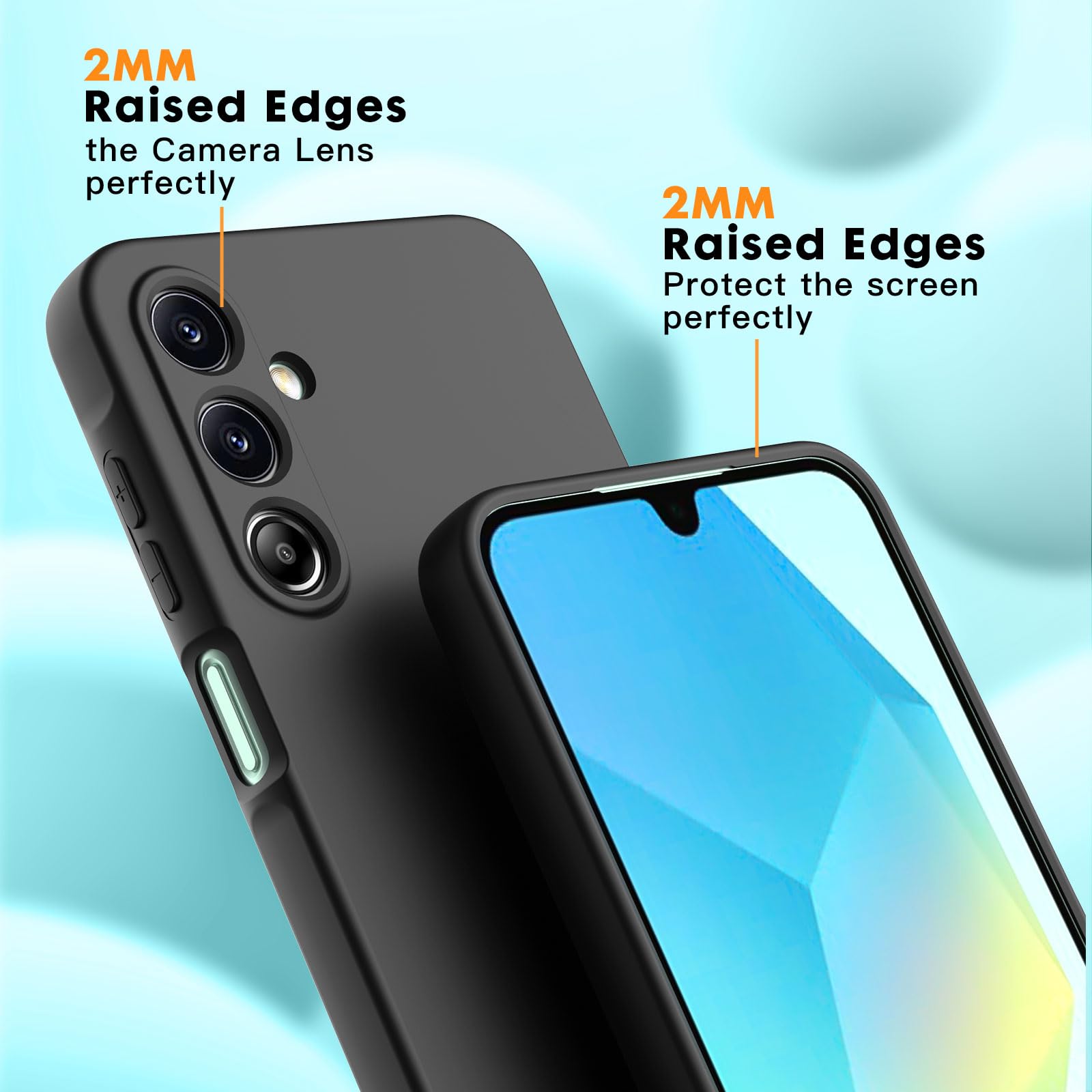 Vansdon Cover Compatibile con Samsung Galaxy A16 4G/5G, 2 Pellicola Protettiva in Vetro Temperato, Gomma Gel di Silicone Liquida Antiurto Custodia - Nero