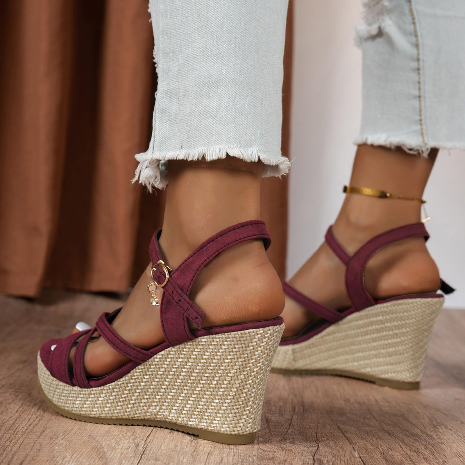 Sandales compensées élégantes pour femme avec lanières, sandales à plateforme tissées, confortables et respirantes, sandales de loisirs pour chaussures d'été