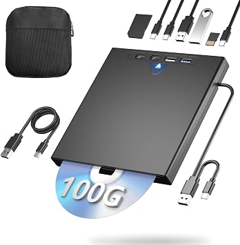2025 Innovative 100GB Blu-ray Drive, External Blu-ray Player, BD/DVD/CD Player, Supports Playback, Read/Write, High Speed and Quiet, Dual USB 3.0/Type-C Connection, Multi-functional, Blu-ray TF/SD Card Reader Included, High Speed Read/Write, External DVD Drive, Blu-ray Drive, Lightweight, External Blu-ray Drive, Compatible with Windows 11, 10/8/7/XP, Mac