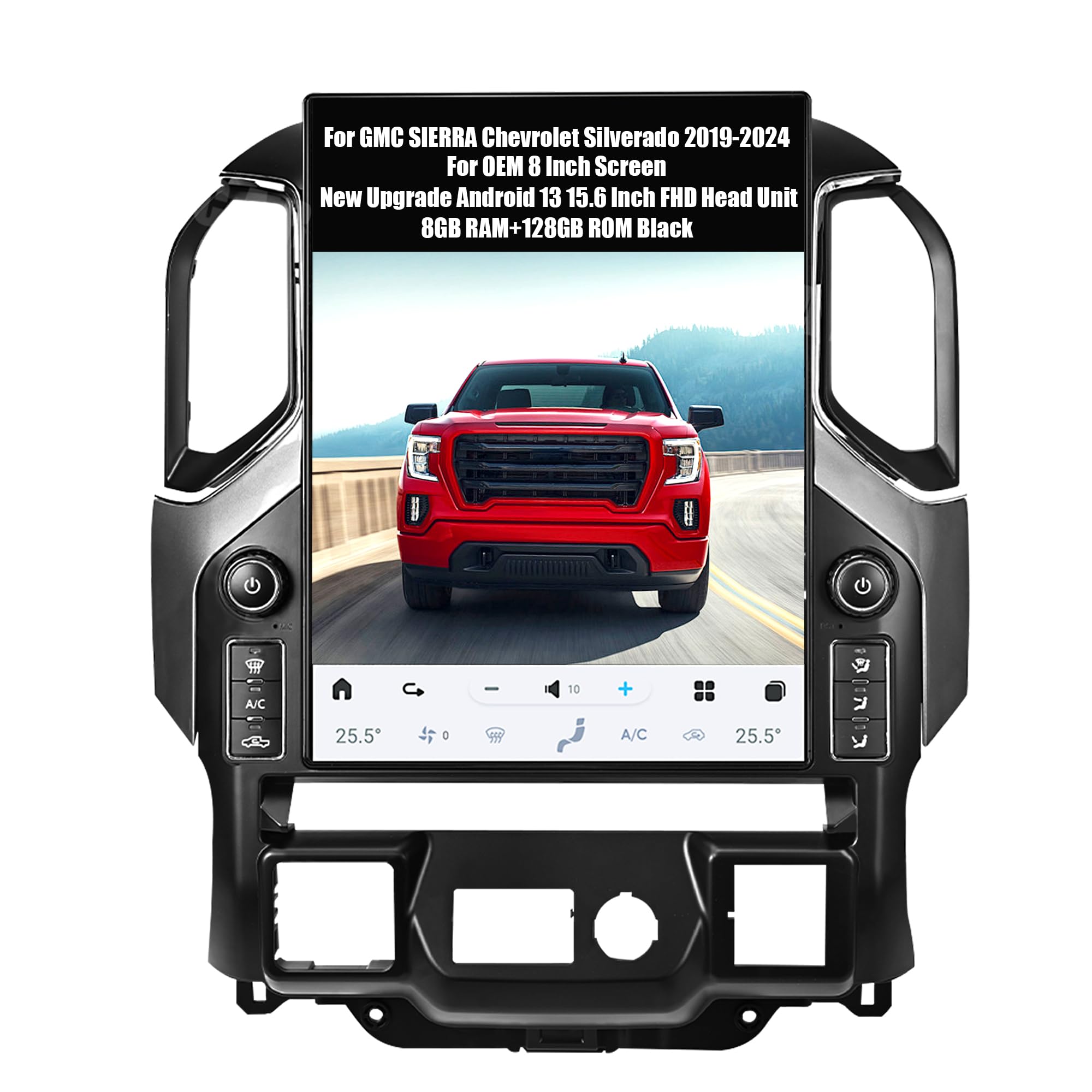 AUCARAUTO 15.6 Inch Android 13 Car Radio Head Unit for 2019 2020 2021 2022 2023 2024 GMC Sierra 1500 2500 3500 Chevy Silverado Car Multimedia Player GPS Navigation 8GB+128GB for OEM 8