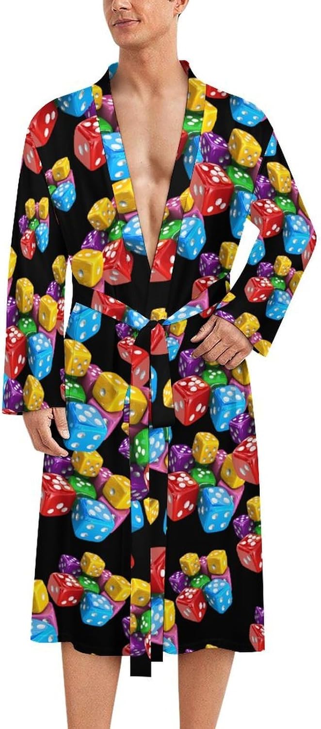 Colorful Dice Mens Robe Long Bathrobe for Women Bath Robes Lightweight Soft Printed Sleepwear