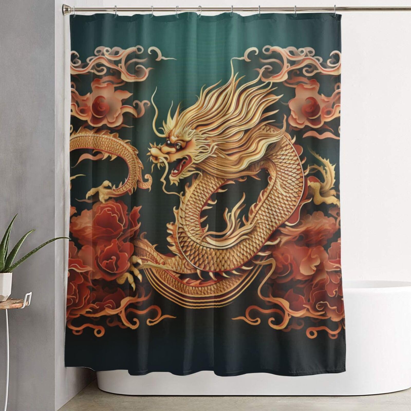 Rideau de douche anti éclaboussures épais motif dragon décoratif