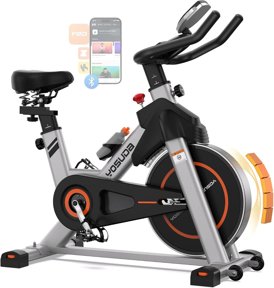 YOSUDA Exercise Bike, Brake Pad Stationary Bike for Home with Exclusive App, Magnetic Indoor Cycling Bike with 300 lb Weight Capacity, Low Noise, Tablet Holder and Fitness Courses for Weight Loss