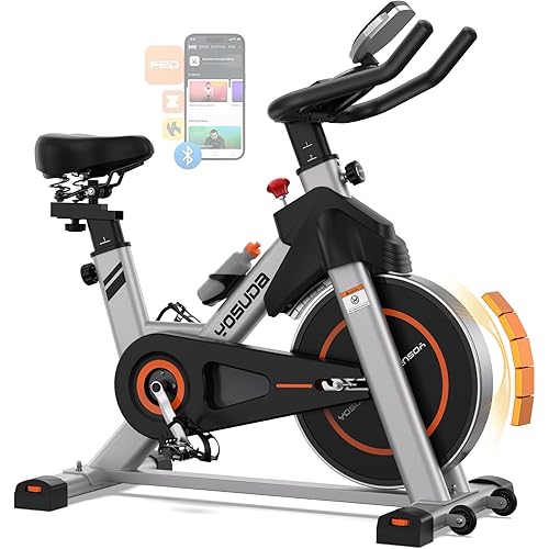 YOSUDA Exercise Bike, Brake Pad Stationary Bike for Home with Exclusive App, Magnetic Indoor Cycling Bike with 300 lb Weight Capacity, Low Noise, Tablet Holder and Fitness Courses for Weight Loss