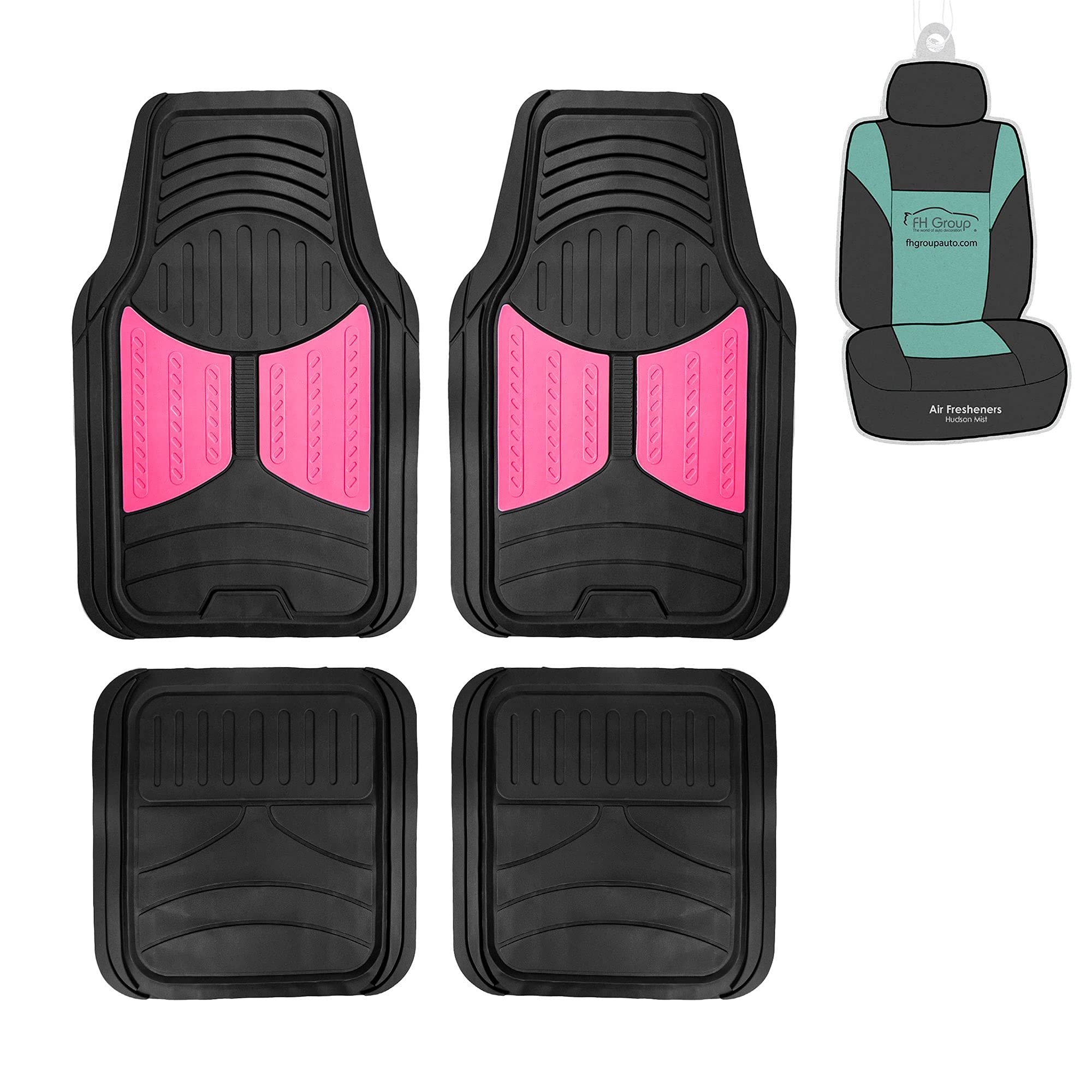 FH Group Car Floor Mats - Climaproof™ Rubber Universal Fit Floor Mats, Full Set Trimmable Monster Eye Pink Floor Mats for Sedan, SUV, Truck Floor Mats Heavy-Duty Combo Small Car Seat Cover Design