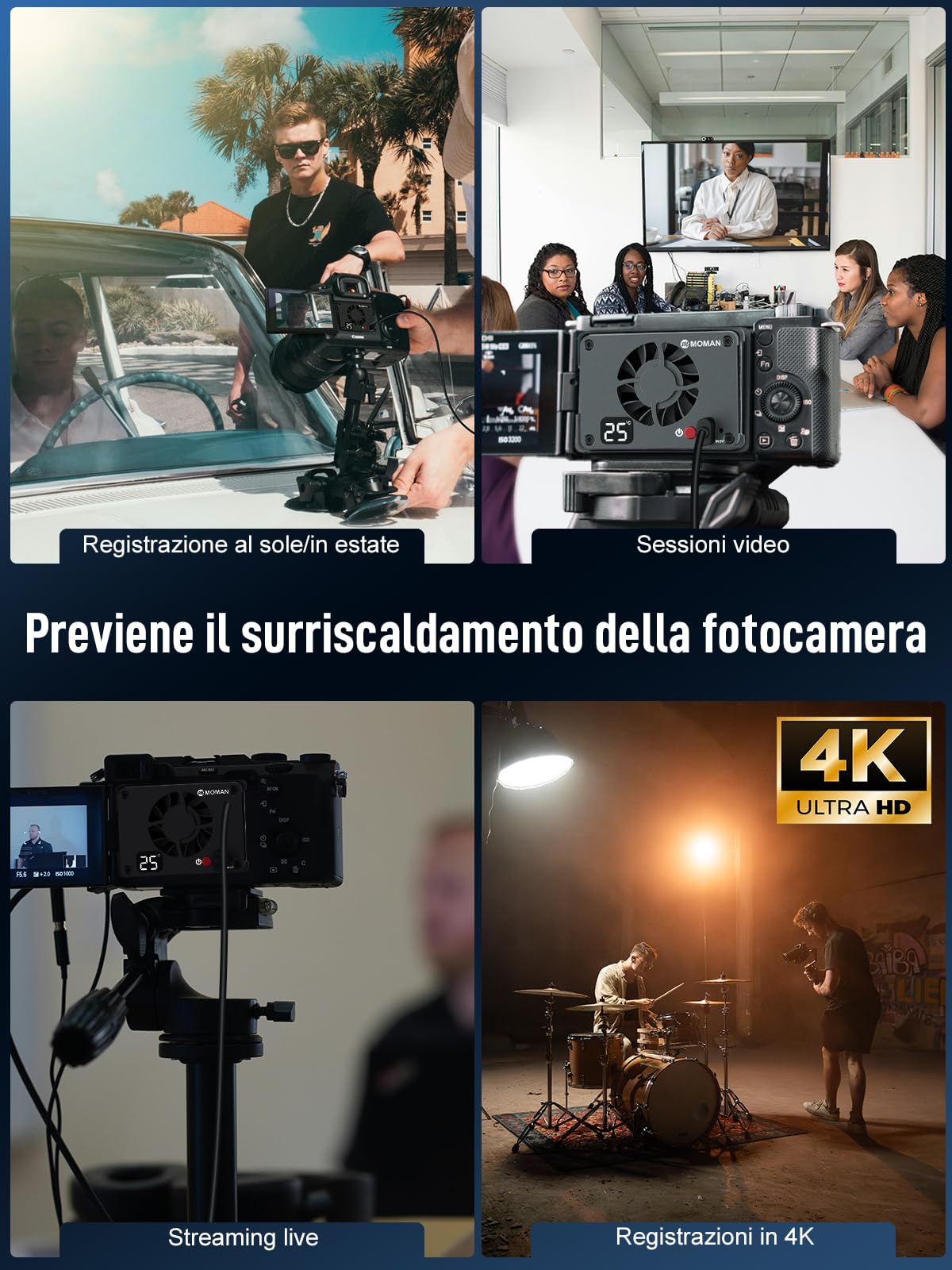 Ventola Raffreddamento Fotocamera, Moman Camera Cooling Fan Semiconduttore con Schermo per Trasmissione in Diretta Compatibile per R5/R8/R10/RP/R50/FX30/A7S3