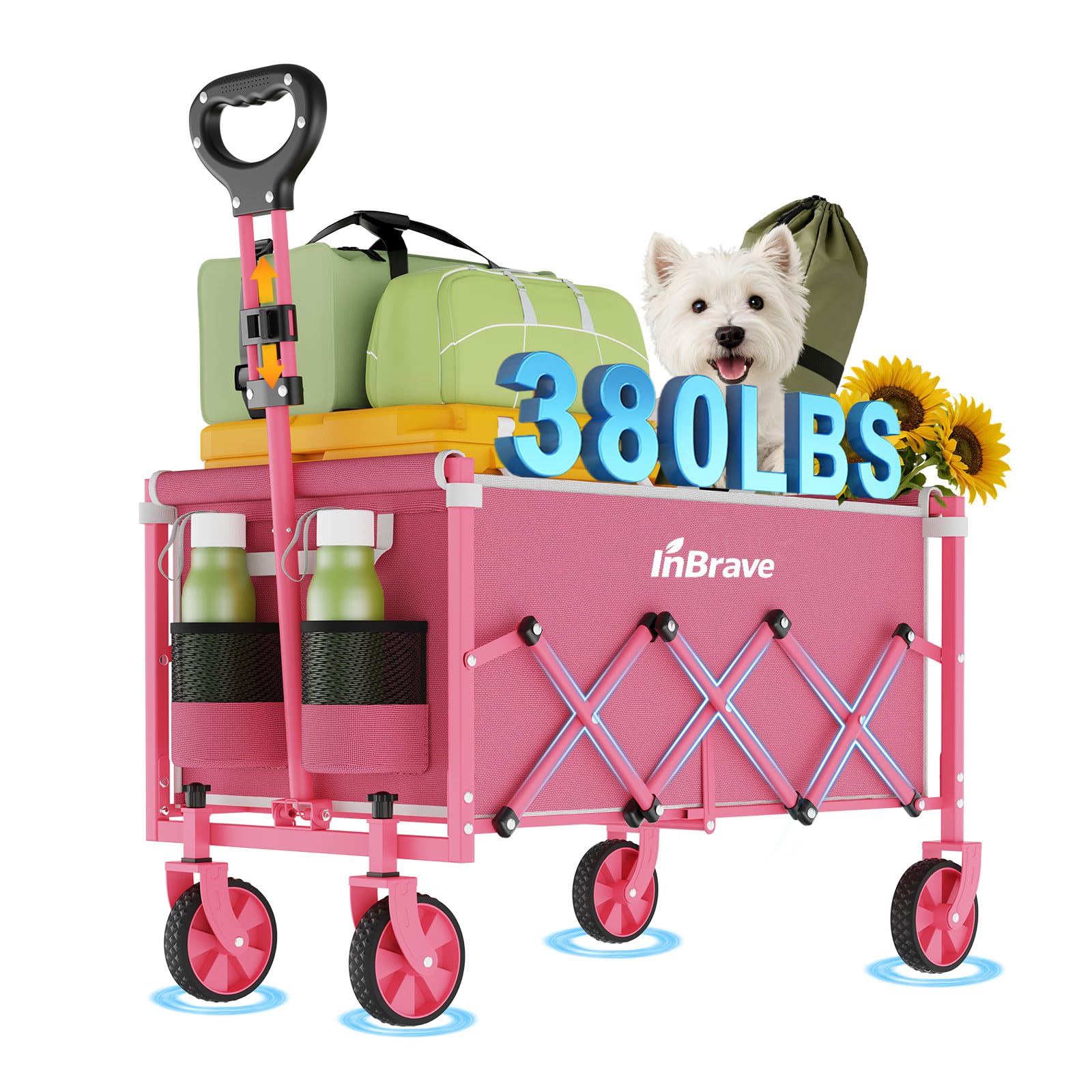 Photo 1 of **UNTESTED**
InBrave Collapsible Wagon Cart, 380LBS Heavy Duty Utility Wagons with All-Terrain Wheels, Foldable Grocery Carts for Gardening, Shopping, Beach, Camping,Pink