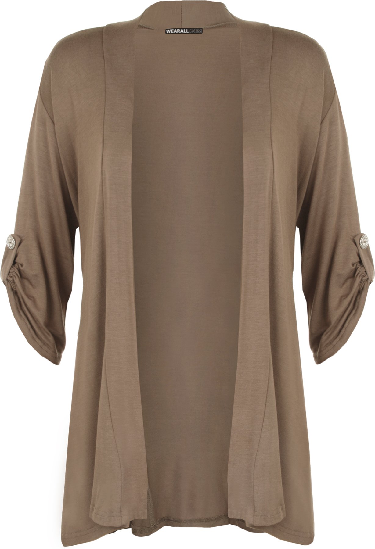 WearAll New Ladies Plus Size Short Sleeve Button Open Cardigan Womens Stretch Top Mocha 24/26