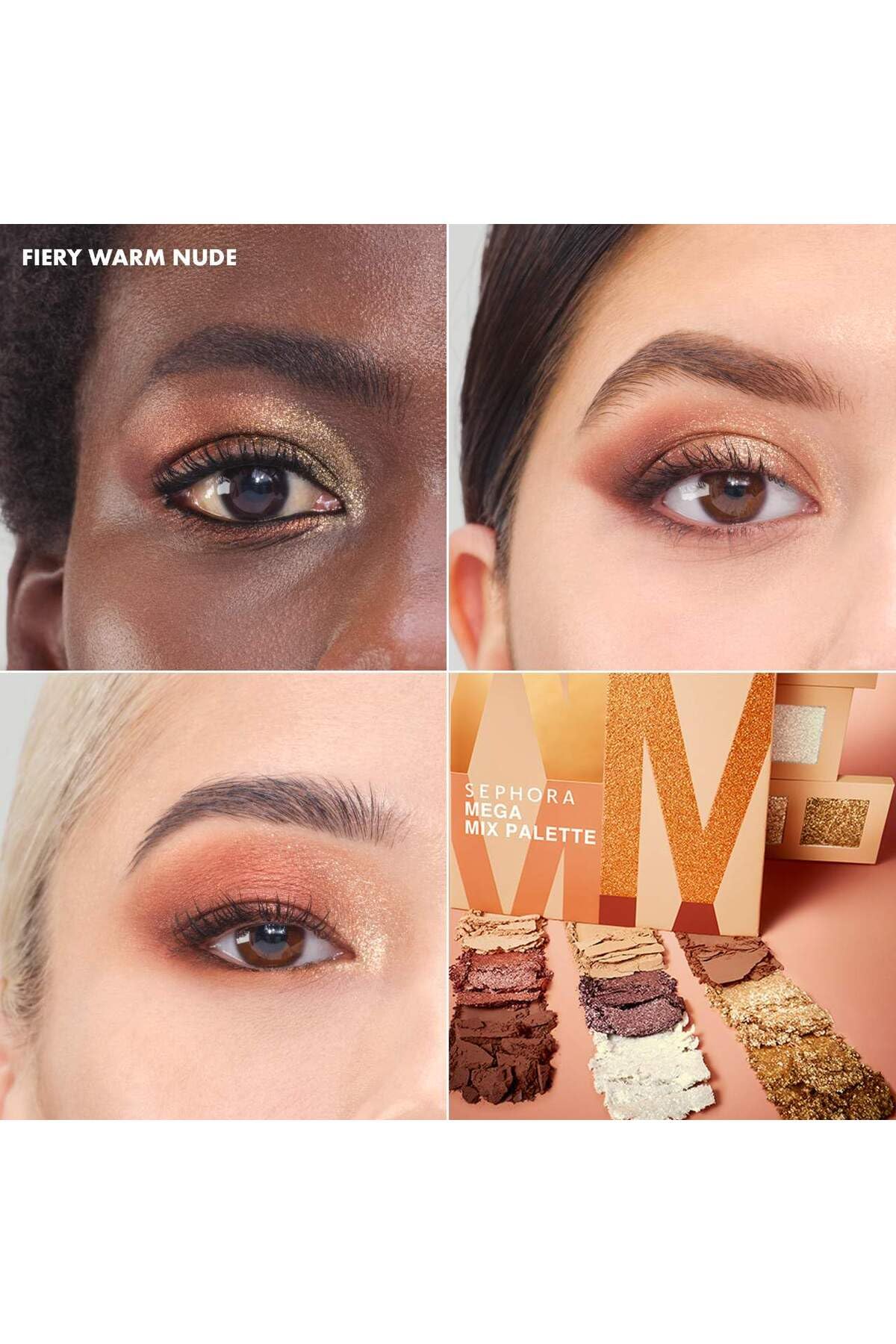 Sephora Collection Mega Mix Palette, Yoğun Pigmentli Mat & Simli & Metalik Göz Farı, Fiery Warm Nude, 7,92G