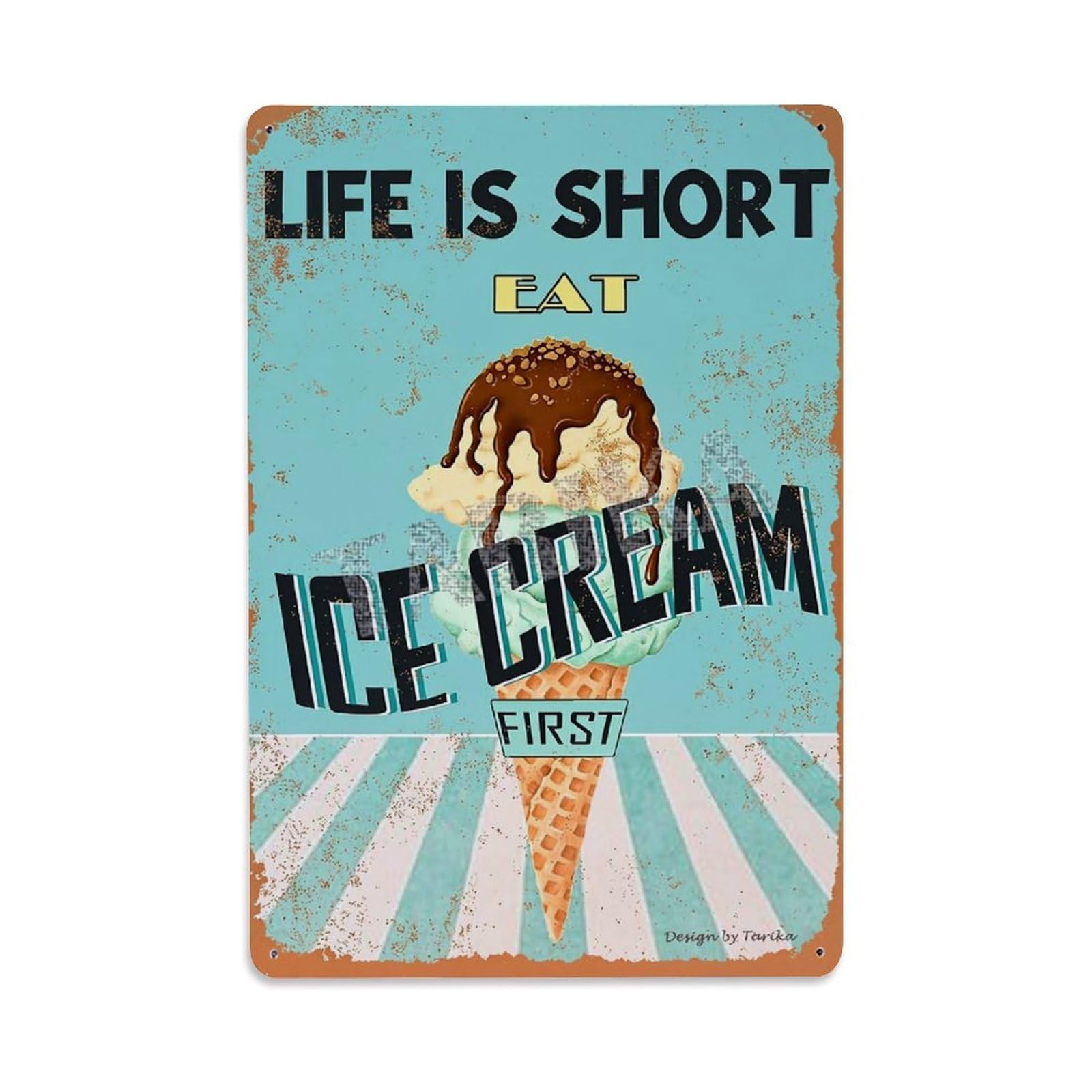 Jdfenggu Vintage Ice Cream Cone Chocolate Drip Retro Metal Tin Sign, Decor Art Poster For Bar, Home, Man Cave, Kitchen, Laundry Room Gift 8X12inch