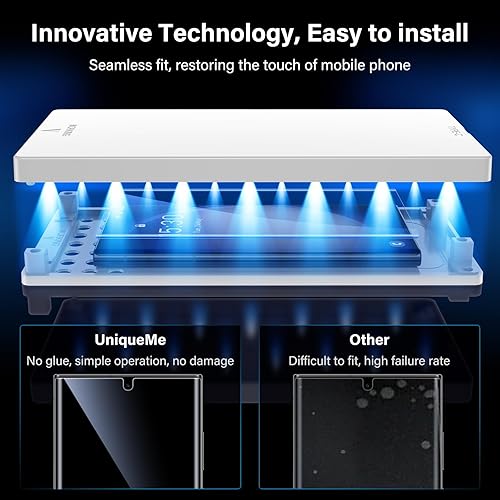 Miniatura 4 de UniqueMe Protector de pantalla para Samsung Galaxy S23 Ultra, no de vidrio cobertura completa 9D sin burbujas, antiarañazos, con lámpara, 2 unidades