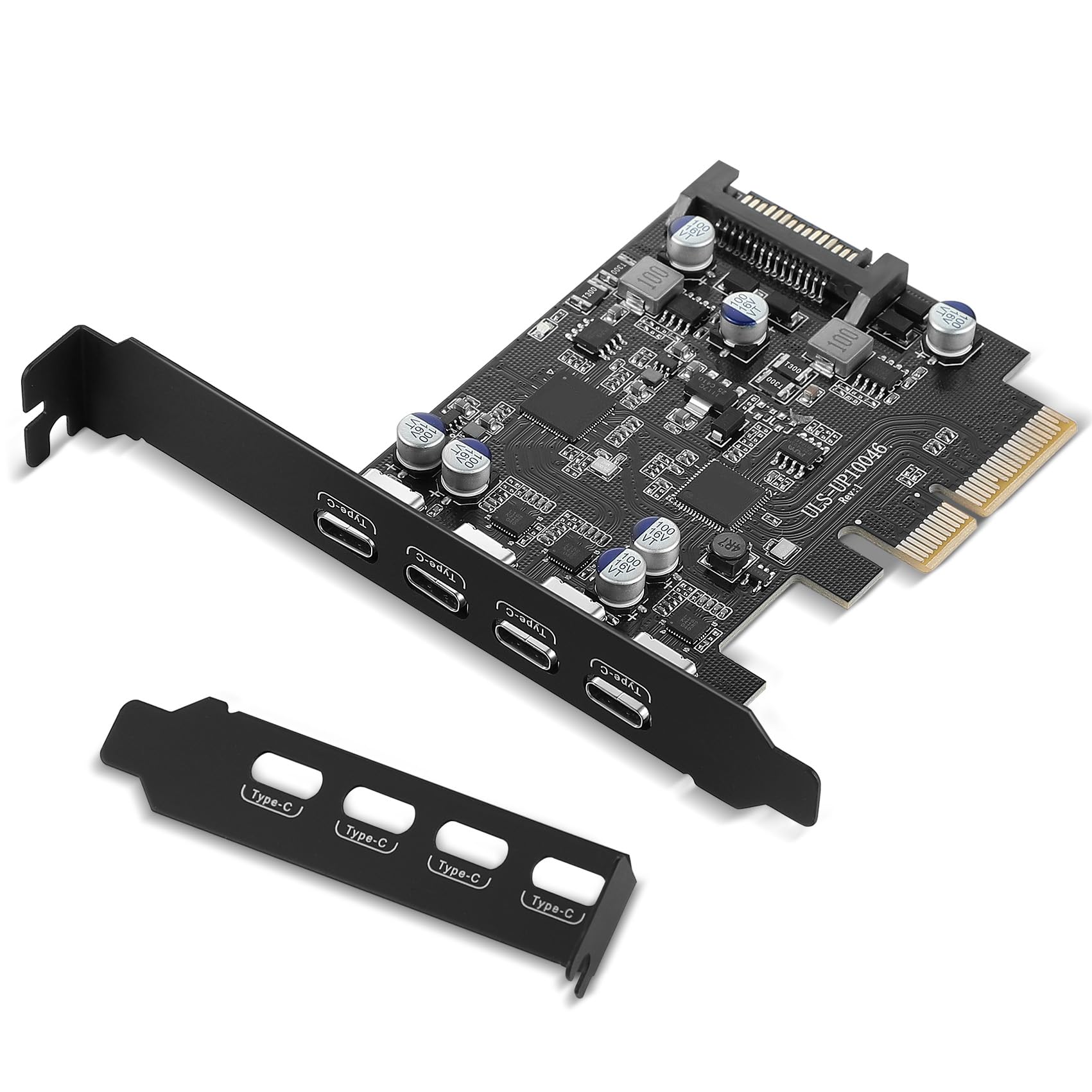 PCIe USB 3.2 Gen 2 Karte mit Intern 15-poliger Steckverbinder | 10Gbps, PCI Express x4/x8/x16, Low Profile, Front platten adapter, 4 Ports USB C, Normales/Kleines Computergehäuse, Windows