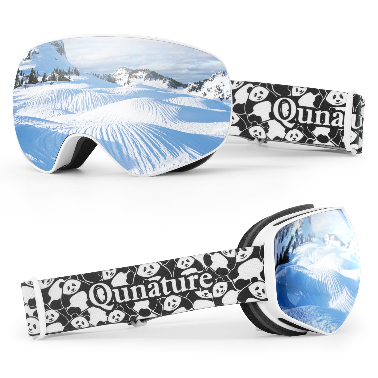 Lunettes Ski OTG Anti-Buée Panda Motif Parent-Enfant Visière Sphérique HD Snowboard Anti-UV Masque Motoneige Élastique Respirant Unisexe Adolescent Compatible avec Casque Grand Vision Hiver