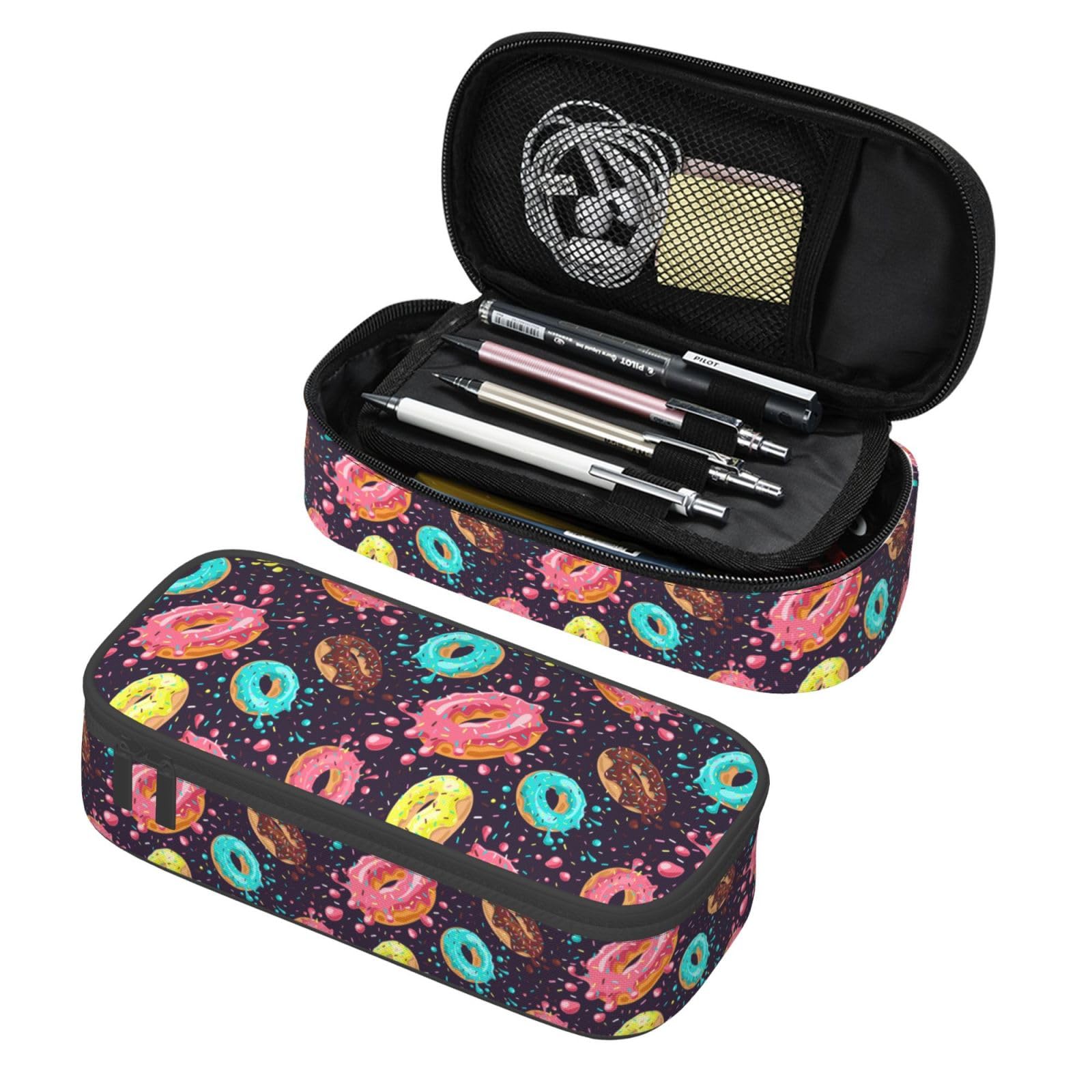 Donut Food Pencil Case Big Capacity Storage Pencil Pouch Stationery Bags With Zipper Portable Pen Holder Box Organizer For Boys Student College School Office Supplies