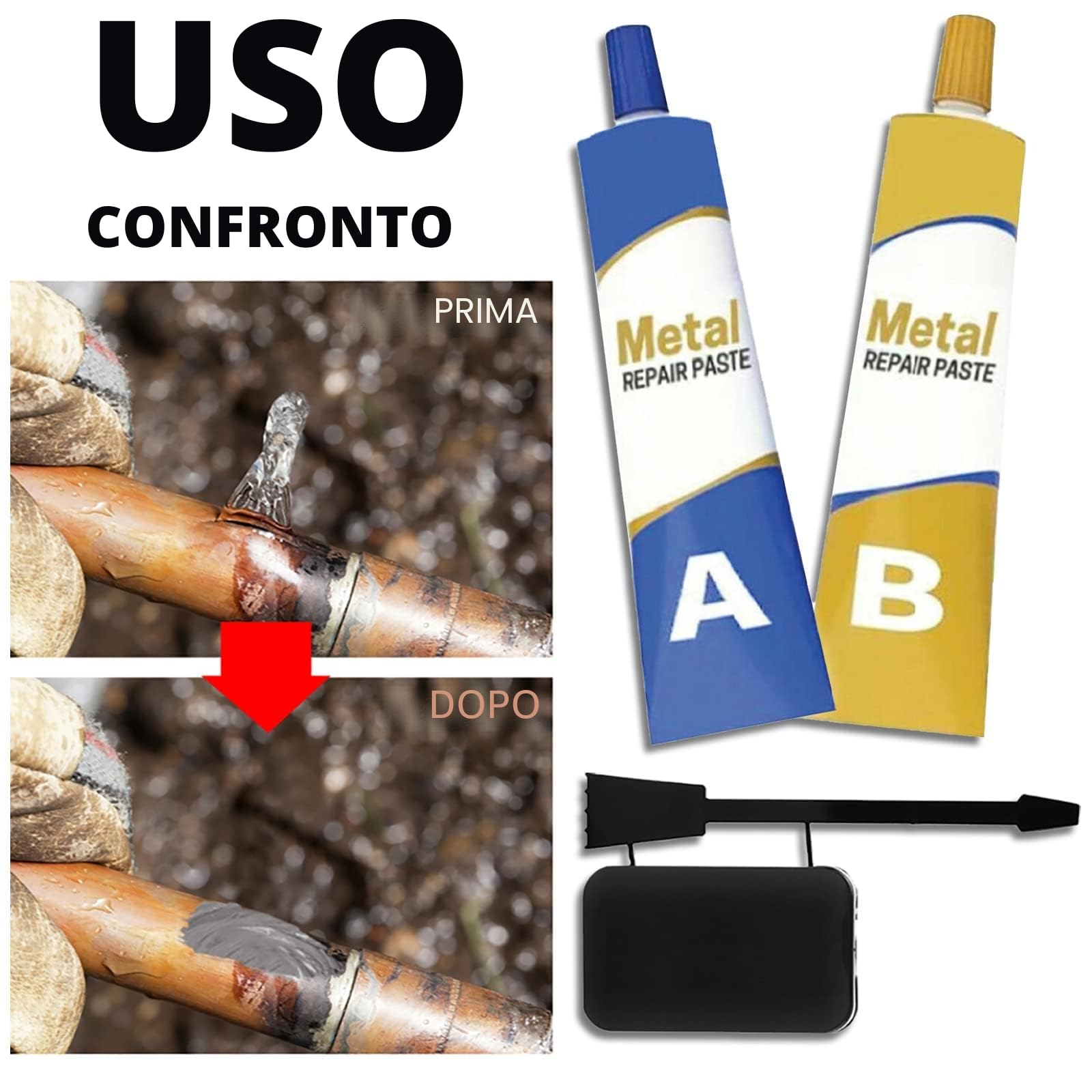 Set di Pasta di Riparazione in Ghisa Metallica 100g - Colla di Saldatura Magica 2 Bottiglie - Pasta di Riparazione del Metallo a Saldare a Freddo Permanente
