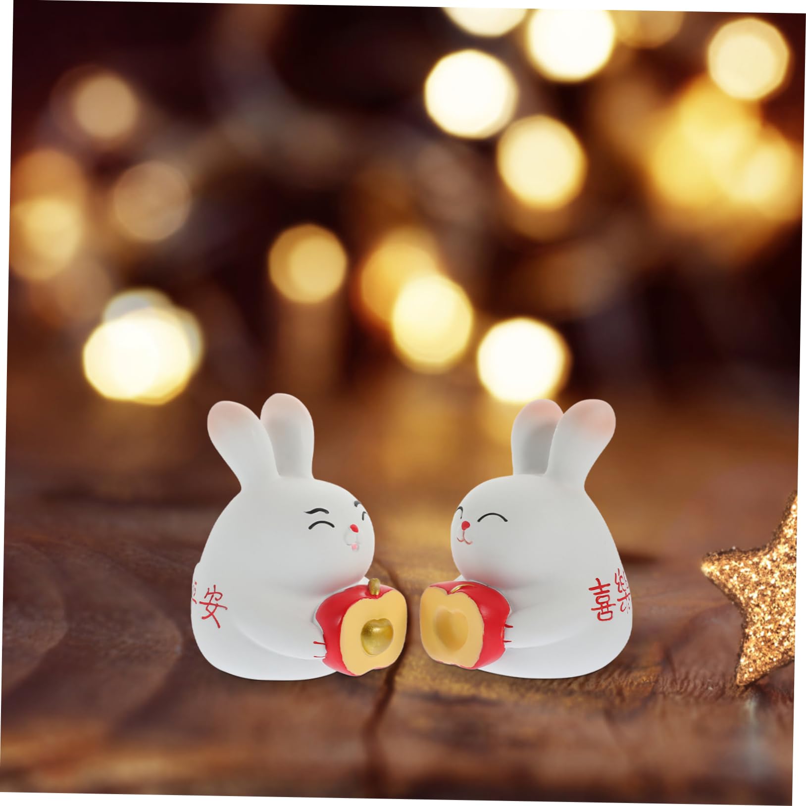 ウサギのカップル 置物 樹脂製 高さ26cm