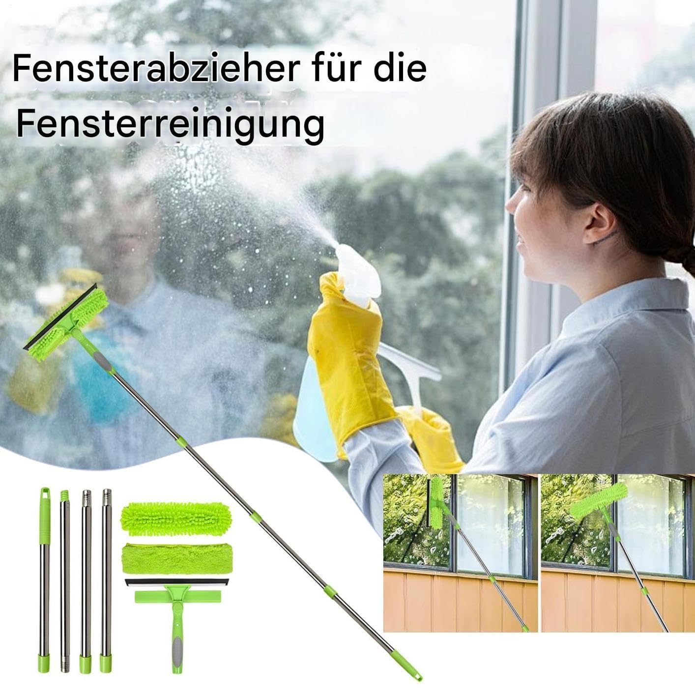 Herramienta limpiacristales con barra de extensión – Escobilla 2 en 1 para el hogar, oficina, baño y ducha – Limpiaparabrisas versátil para uso en interiores y exteriores