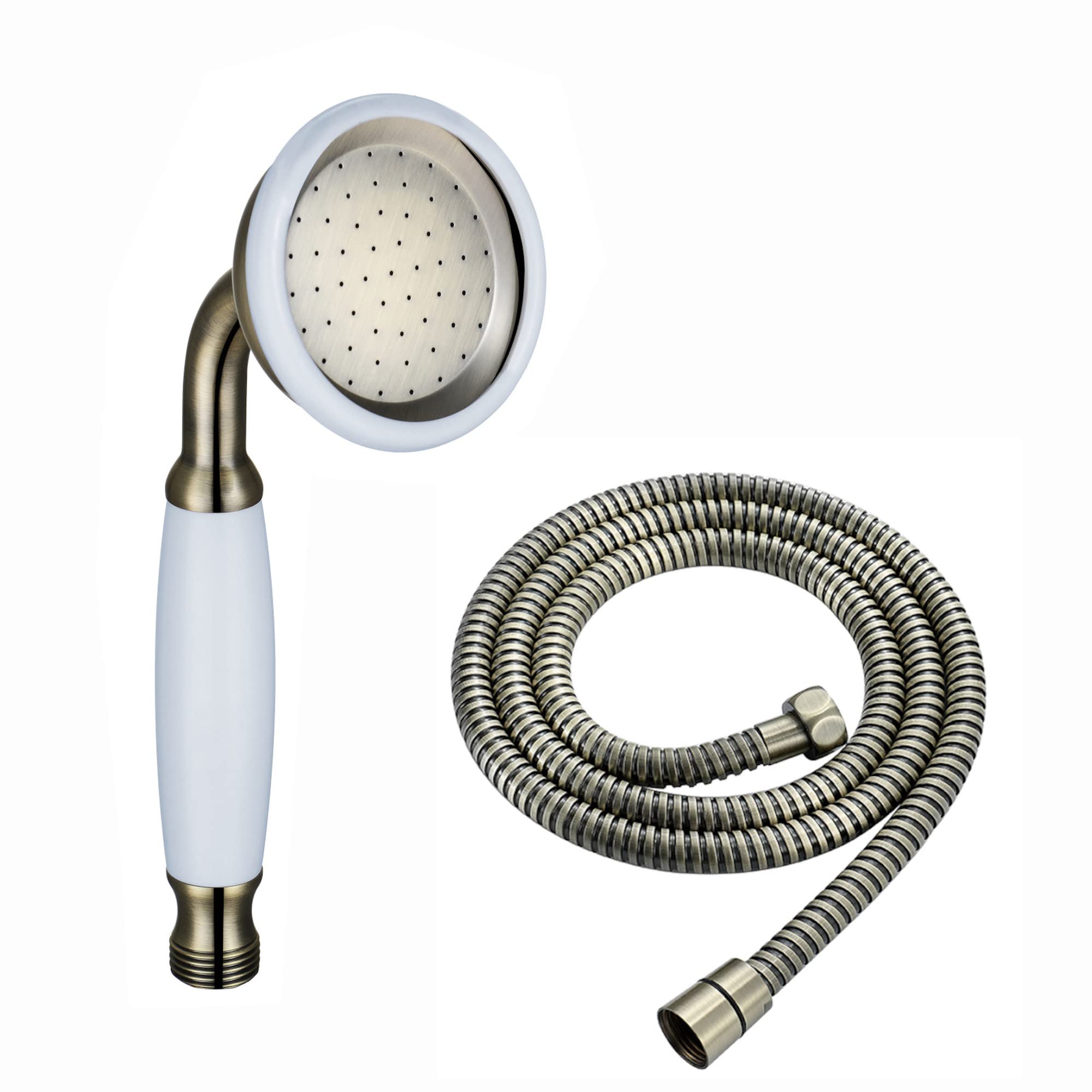 ENKI EH025 Traditional Victorian Antique Brass Shower Head and Hose Replacement, Handshower Hose Kit for Bath Shower Mixer Tap, Handset Hose Kit, Brushed Brass