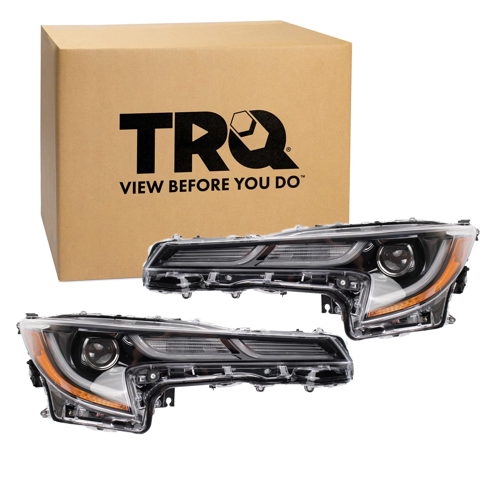 TRQ 2 Piece Headlight Assembly Set Driver &amp; Passenger Side Compatible with Toyota Corolla Hatchback 2019 Without Adaptive Headlights TO2502272 TO2503272 8113012L00 8117012L00