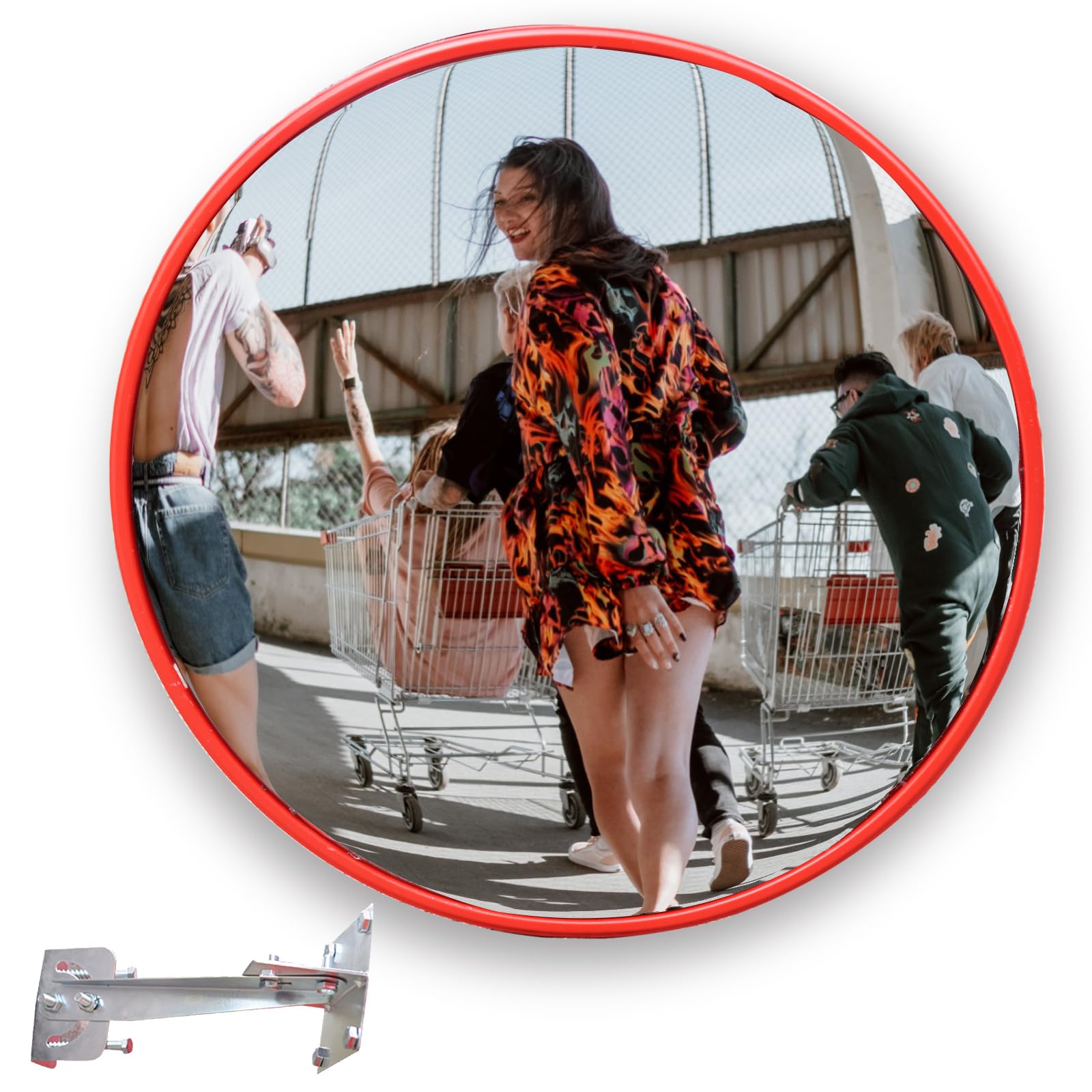 Vilmon 24" Convex Mirror Wide Angle View for Warehouse Garage Store Security Adjustable-PC Lightwieght Safety Mirror Red Security Mirror to HD Clear View for Wall Mounted