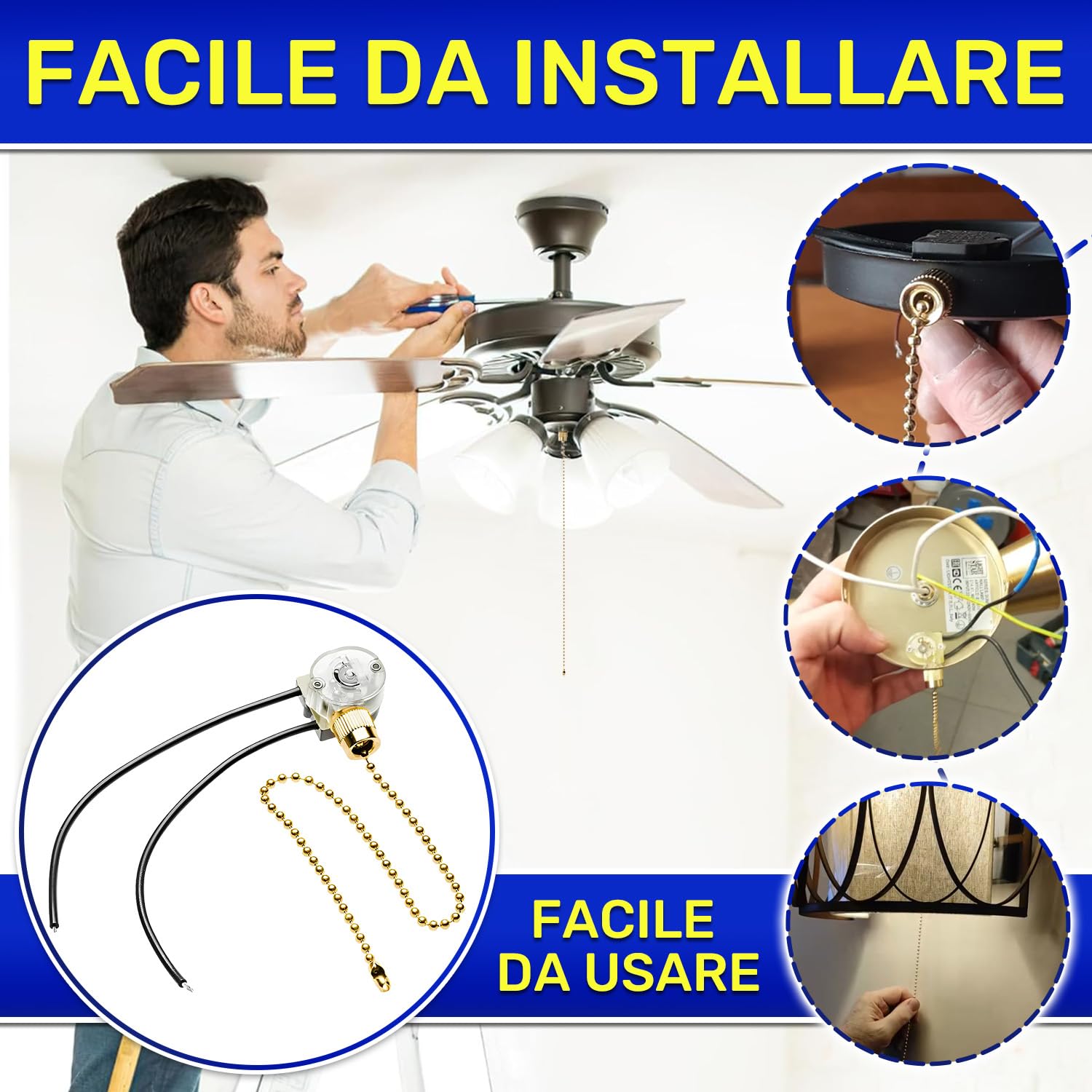 2 Pezzi Interruttore a Corda per Luce con Catena da 300 mm 750W 220-240V - Garanzia di 10 Anni - MONTERAL
